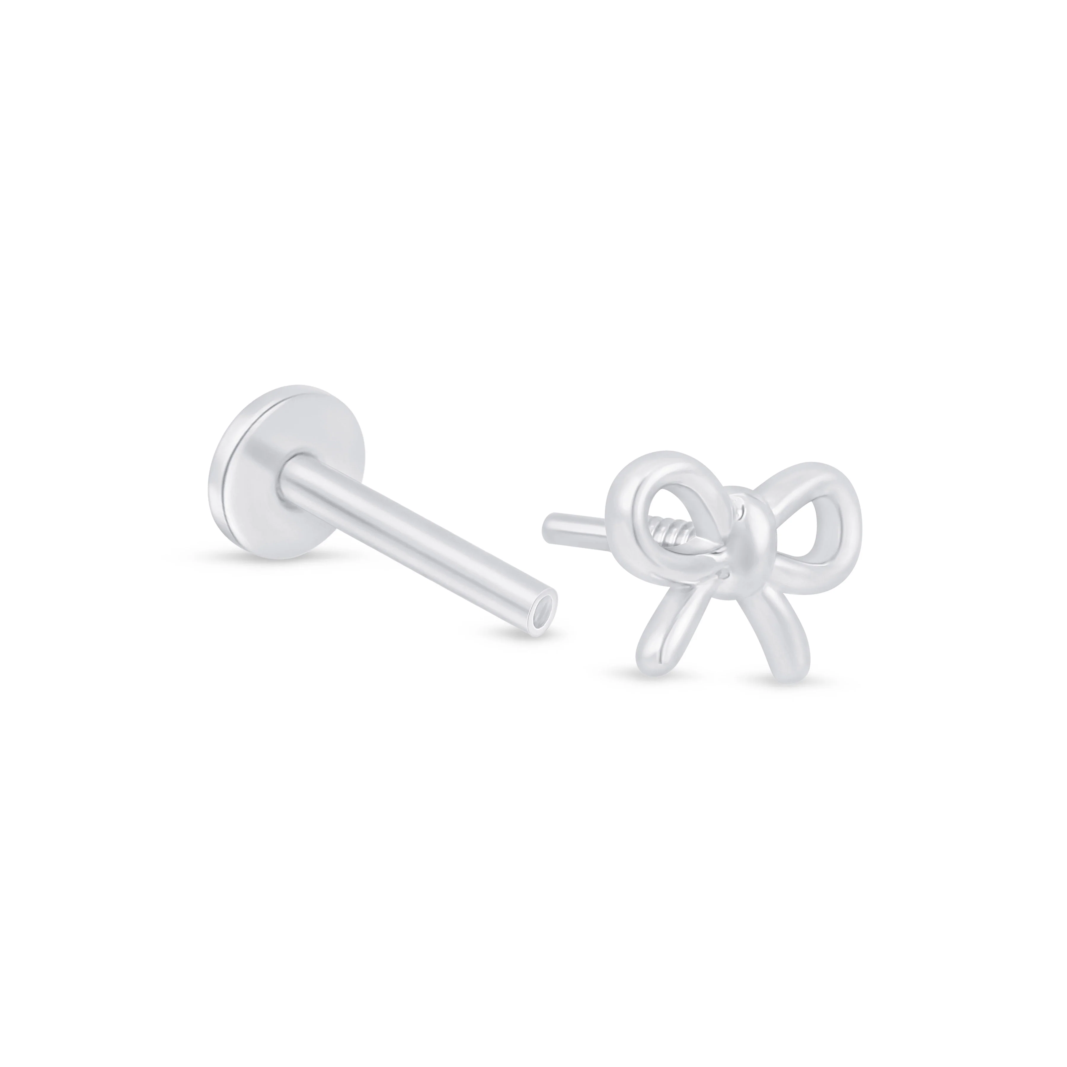 White Gold Bow Knot Flat Back Threaded Stud Earring - Image 10