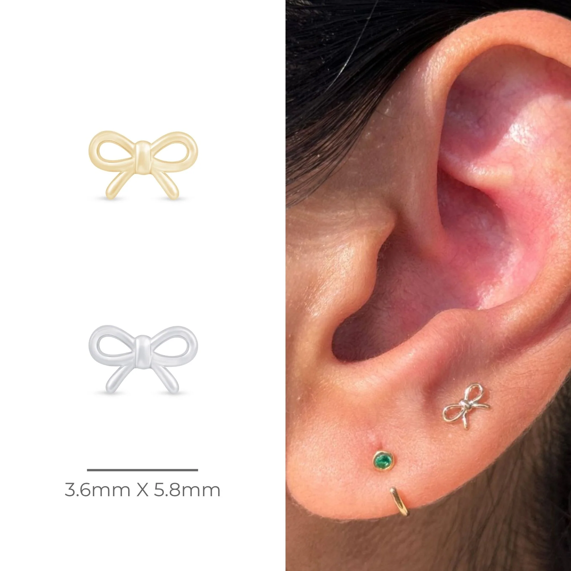 White Gold Bow Knot Flat Back Threaded Stud Earring - Image 8