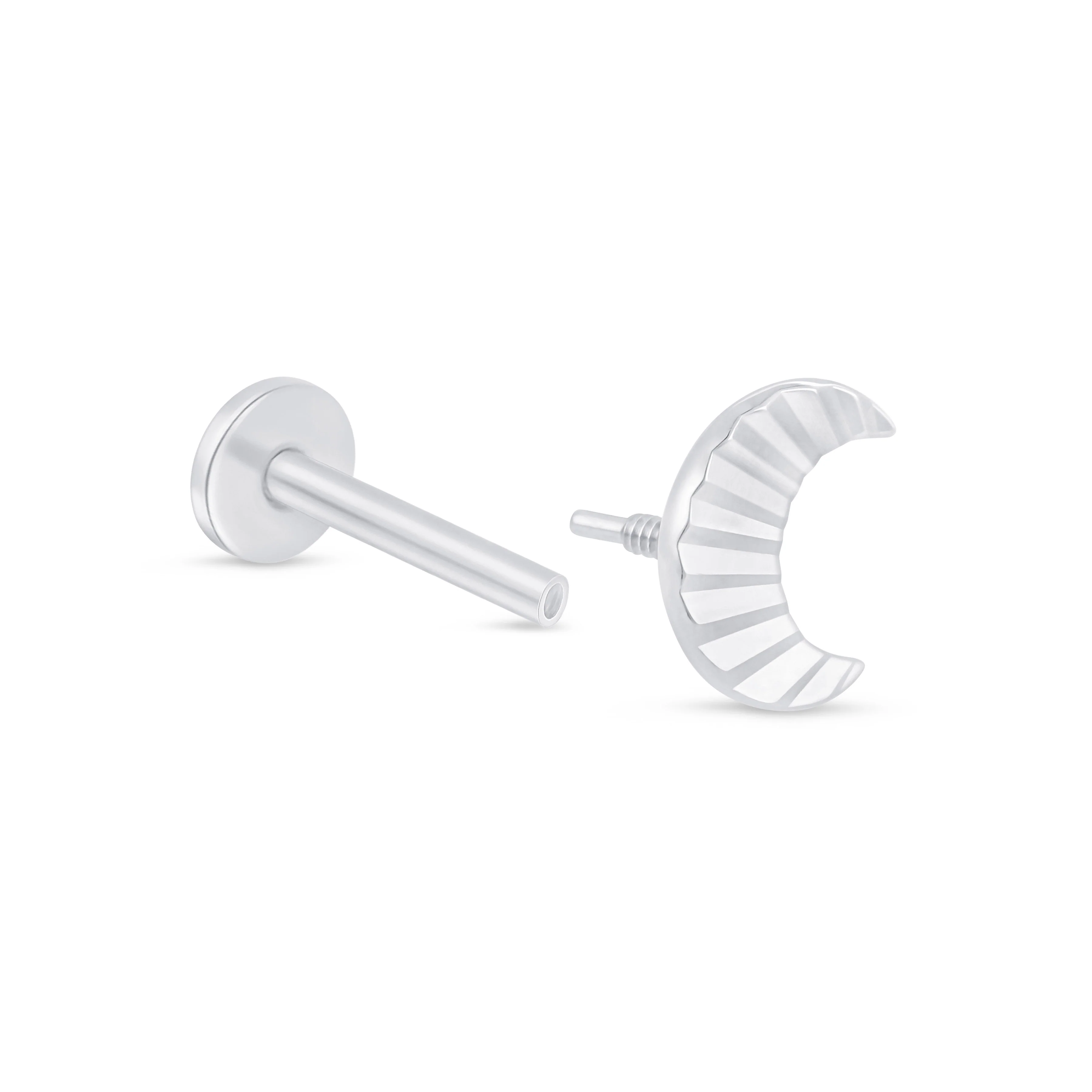 White Gold Crescent Moon Flat Back Earring - Image 7