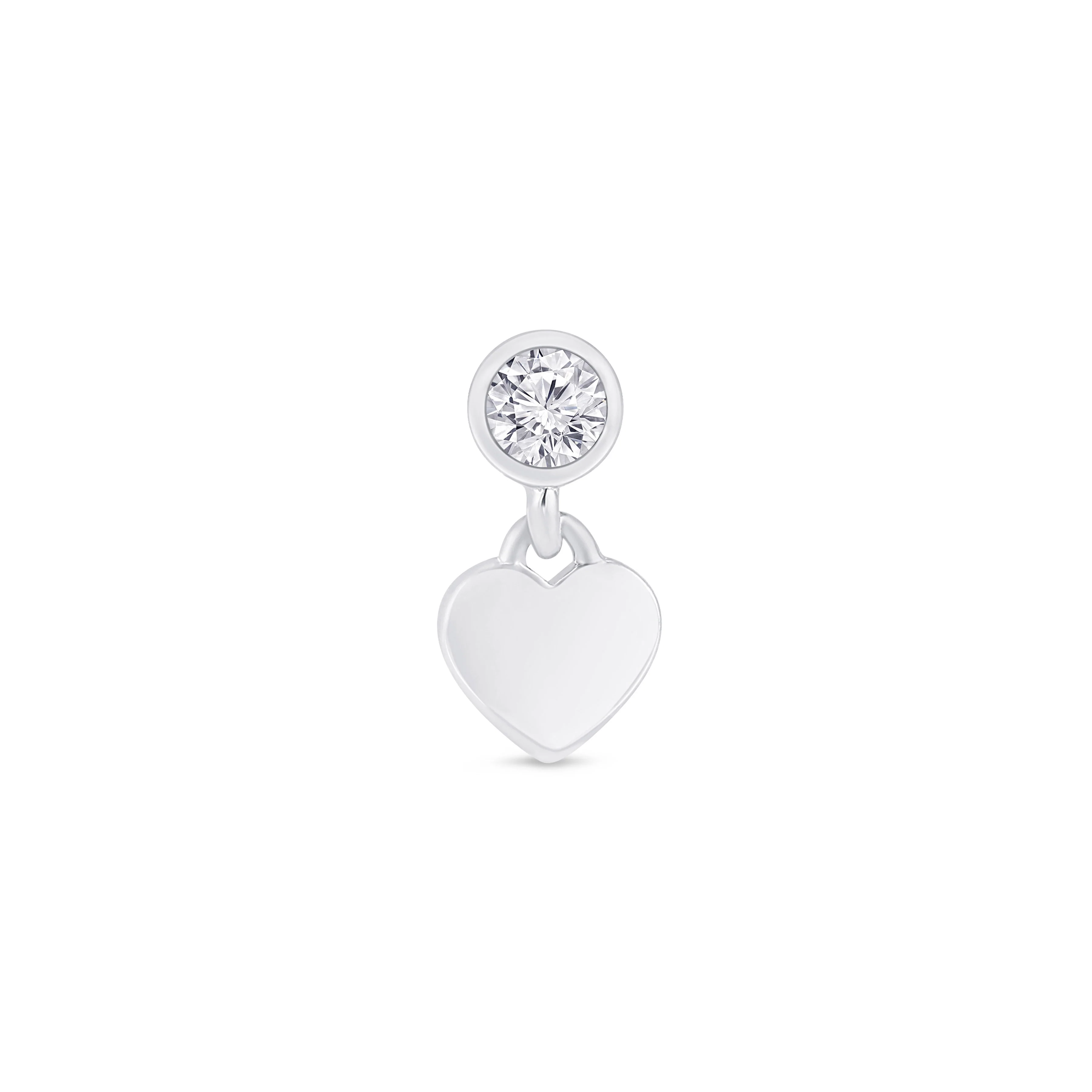 White Gold Heart Drop Flat Back Stone Earring