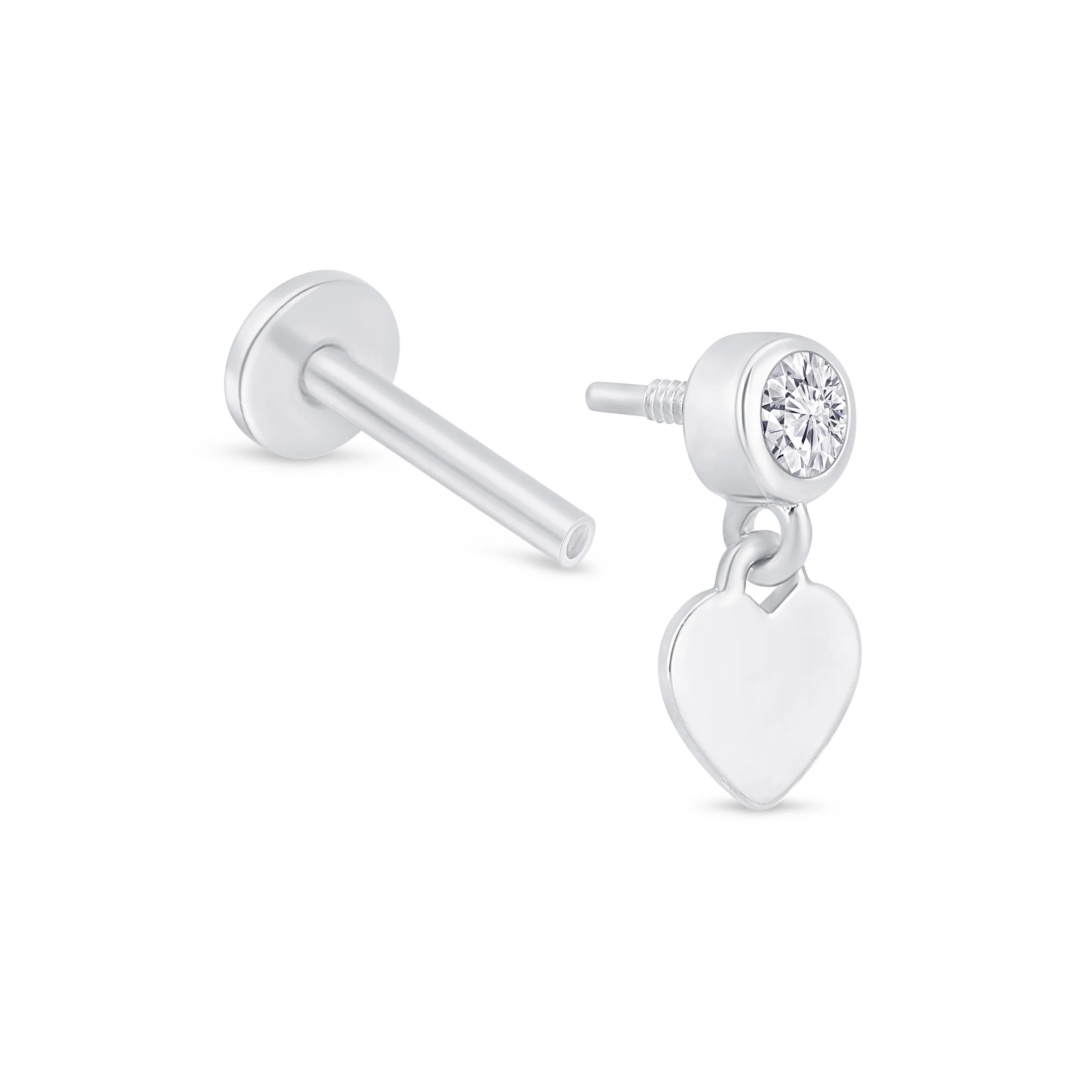 White Gold Heart Drop Flat Back Stone Earring - Image 7