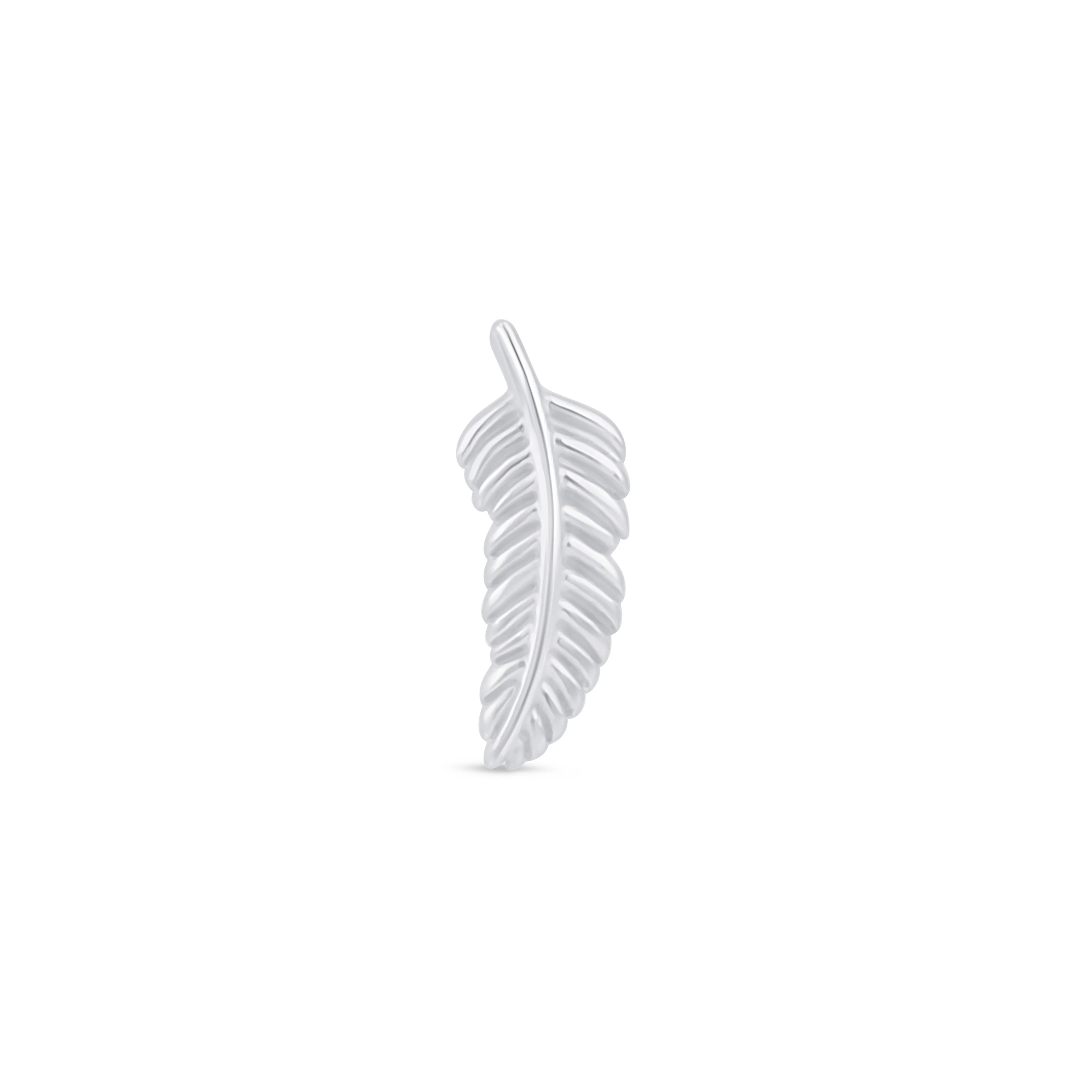 White Gold Feather Flat Back Threaded Stud Earring