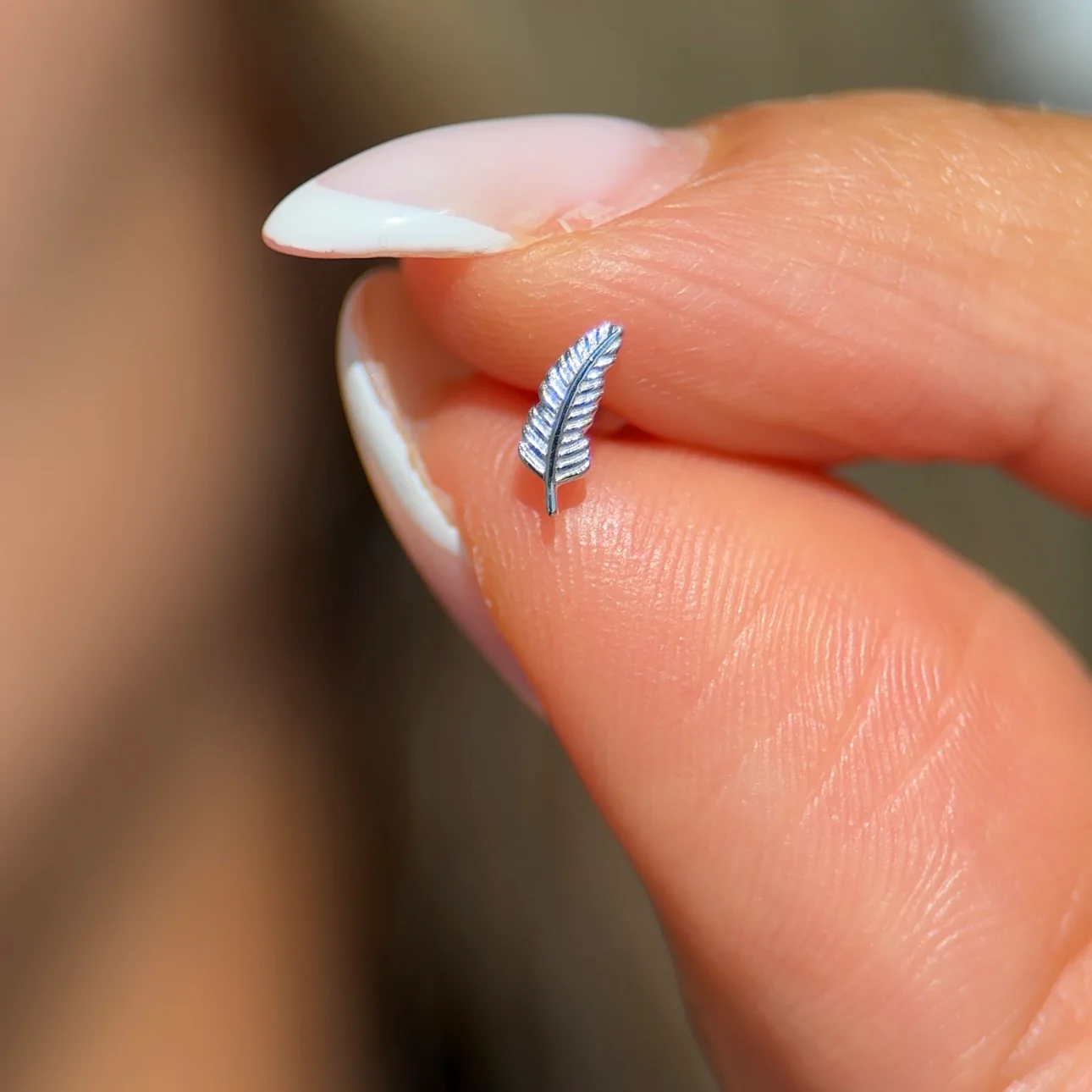 White Gold Feather Flat Back Threaded Stud Earring - Image 2