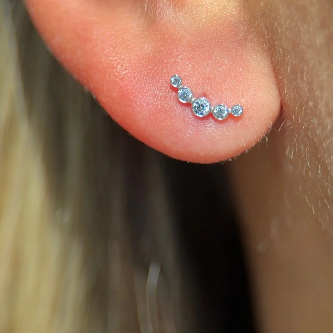 White Gold CZ Stone Ear Crawler Flat Back Earring - Image 4