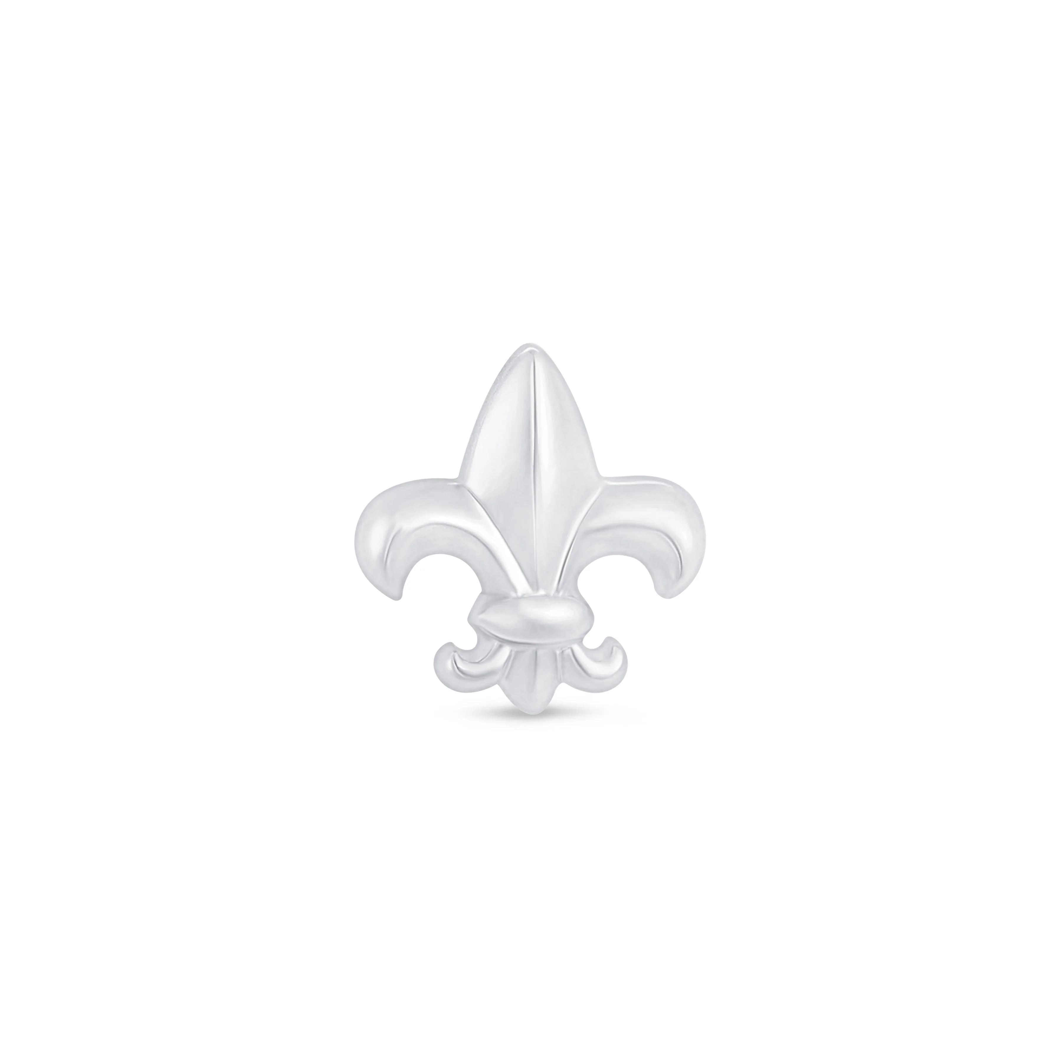 White Gold Fleur De Lis Flat Back Earring