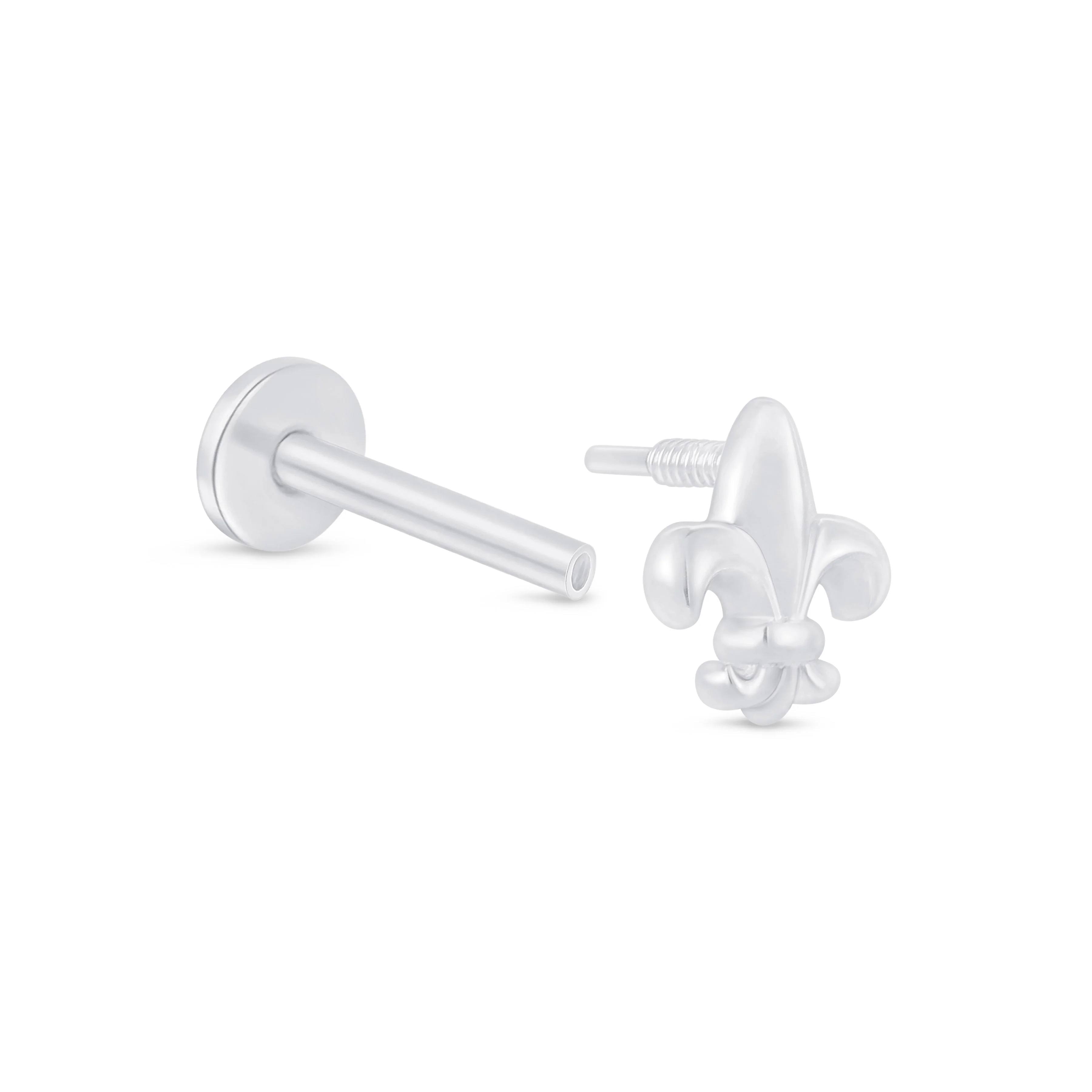 White Gold Fleur De Lis Flat Back Earring - Image 7