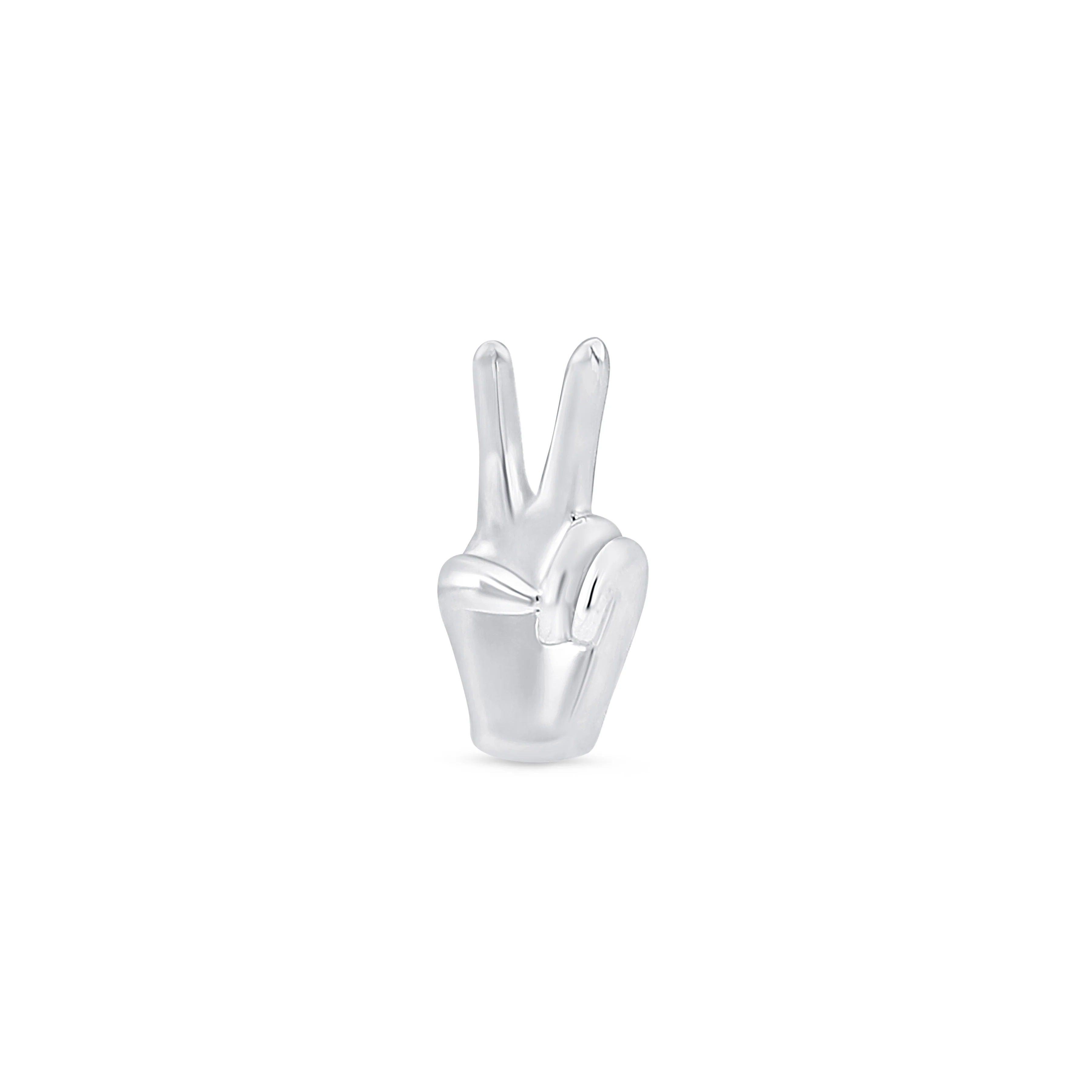 White Gold Peace Sign Flat Back Threaded Stud Earring
