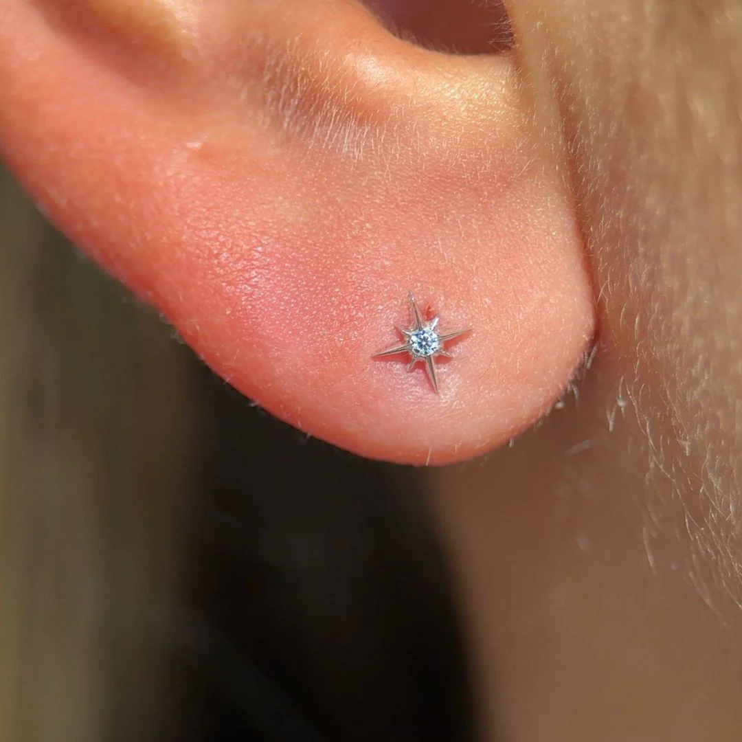 White Gold Starburst Flat Back Gemstone Stud - Image 2