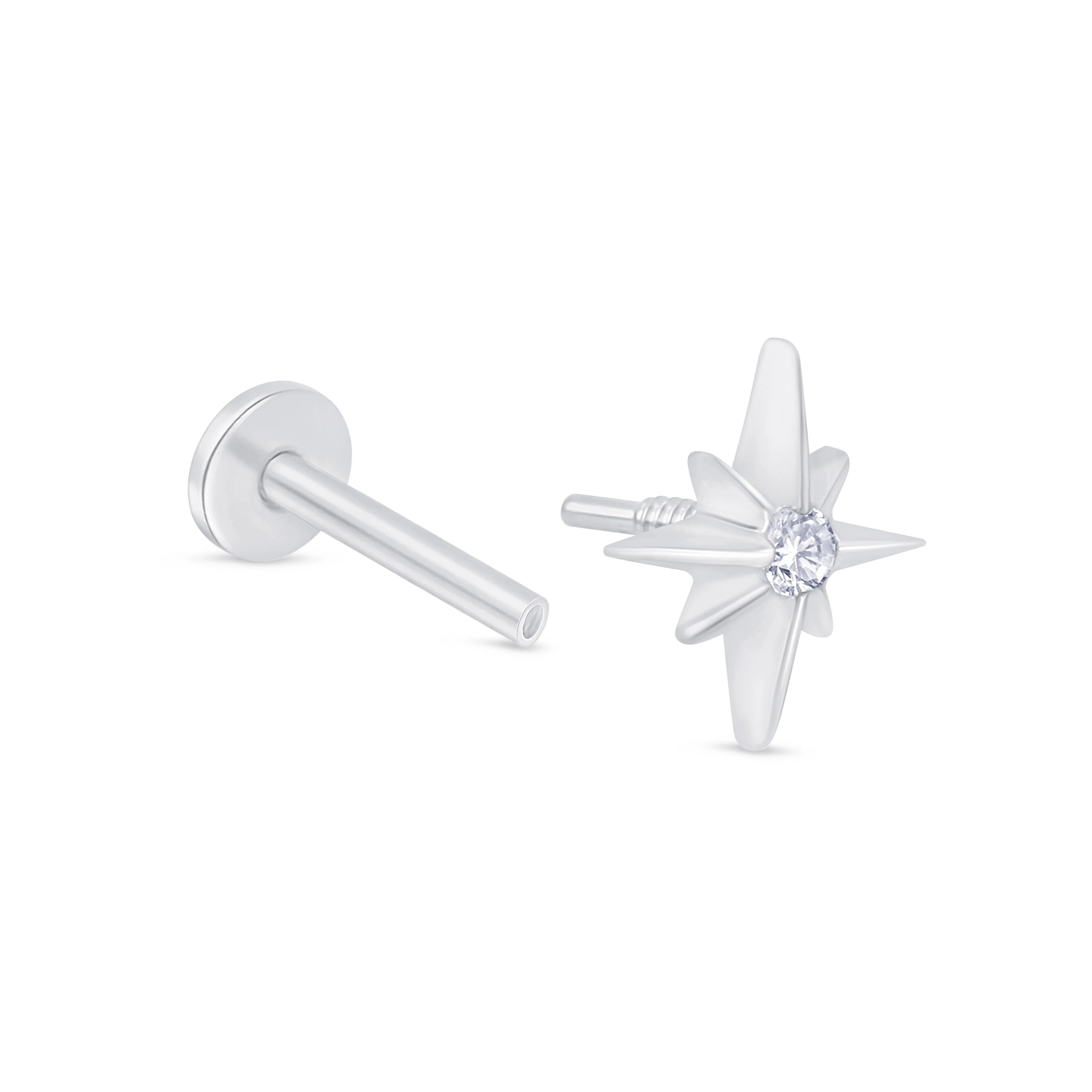 White Gold Starburst Flat Back Gemstone Stud - Image 7