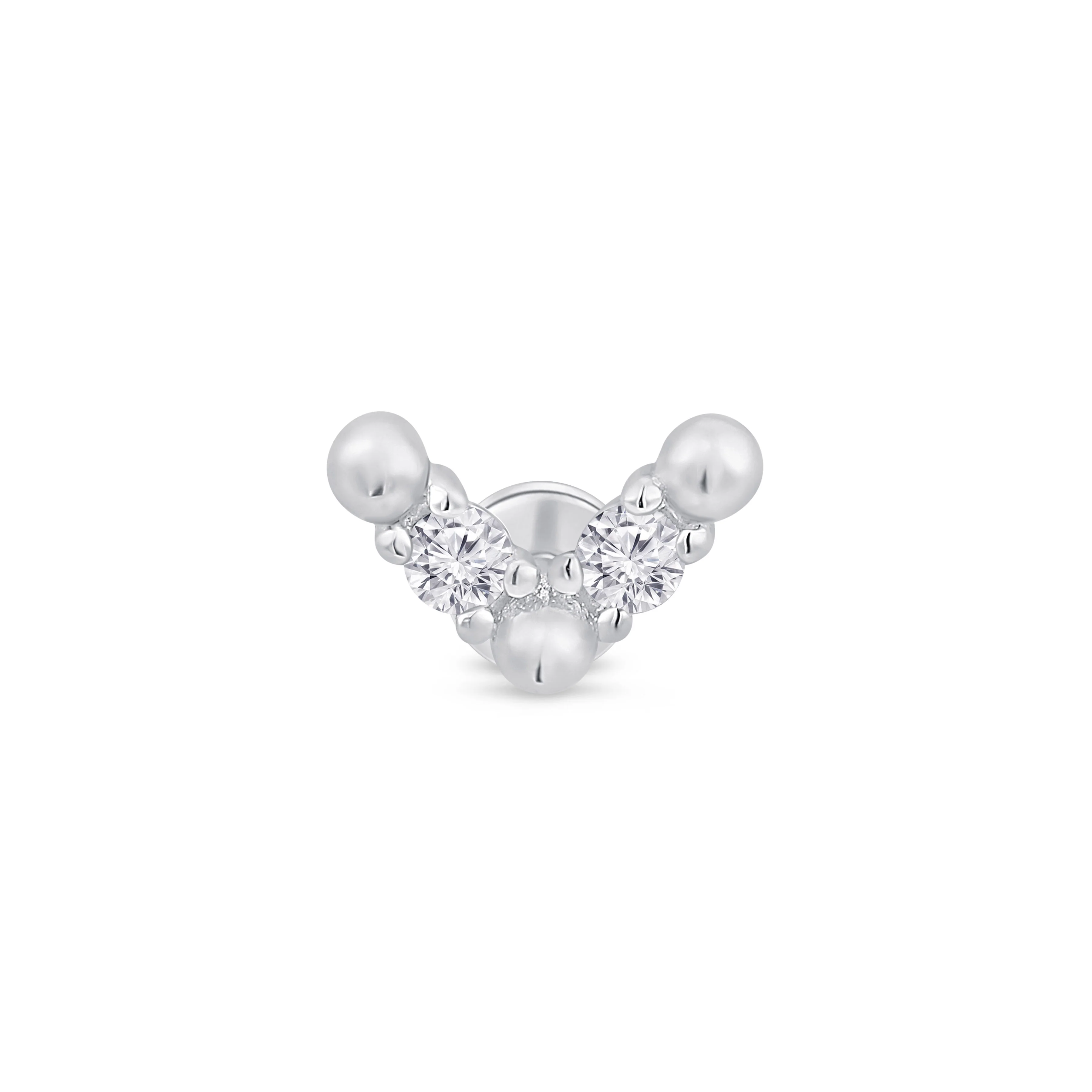 White Gold Chevron Flat Back Gemstone Stud