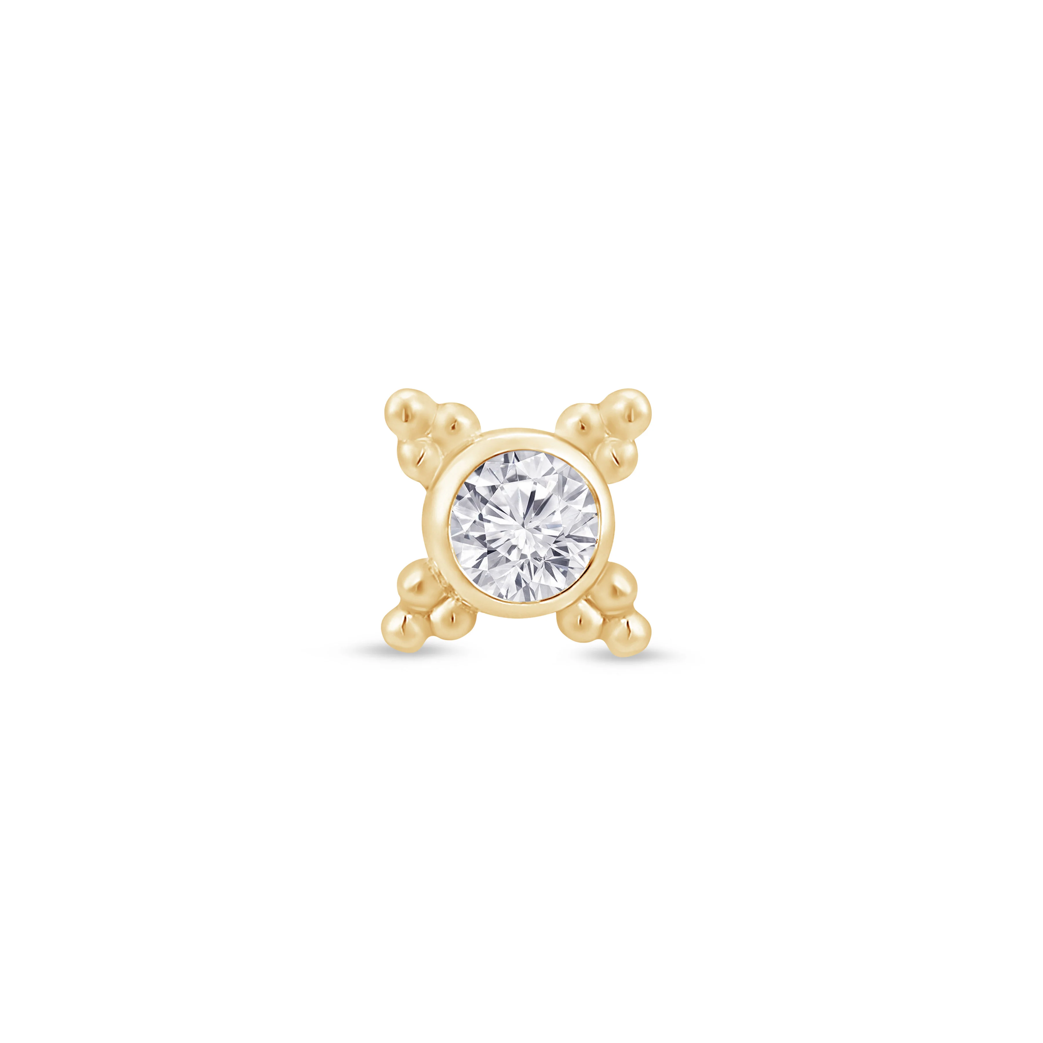 Yellow Gold Beaded Flat Back Stone Stud Earring