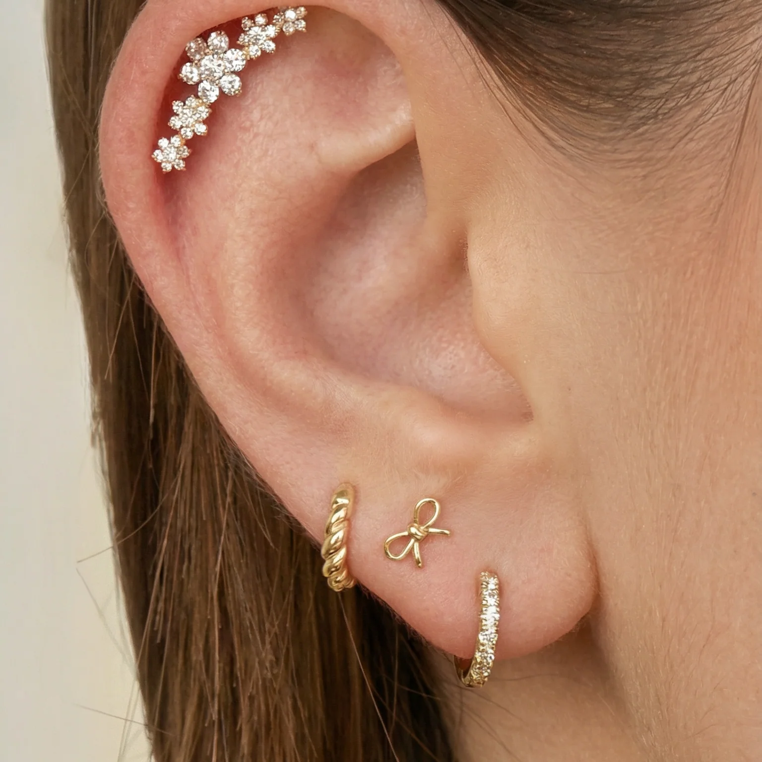 Yellow Gold Bow Knot Flat Back Threaded Stud Earring - Image 10
