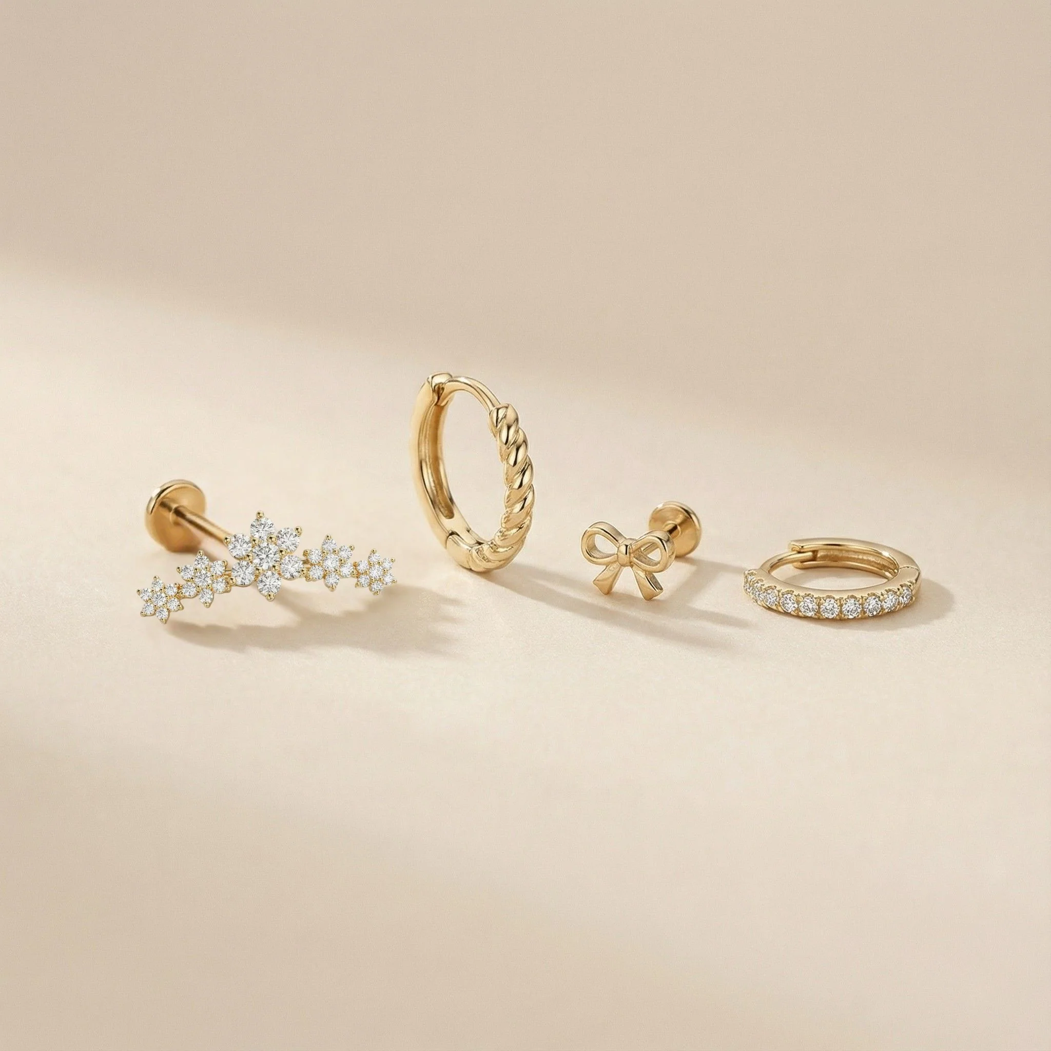 Yellow Gold Bow Knot Flat Back Threaded Stud Earring - Image 9