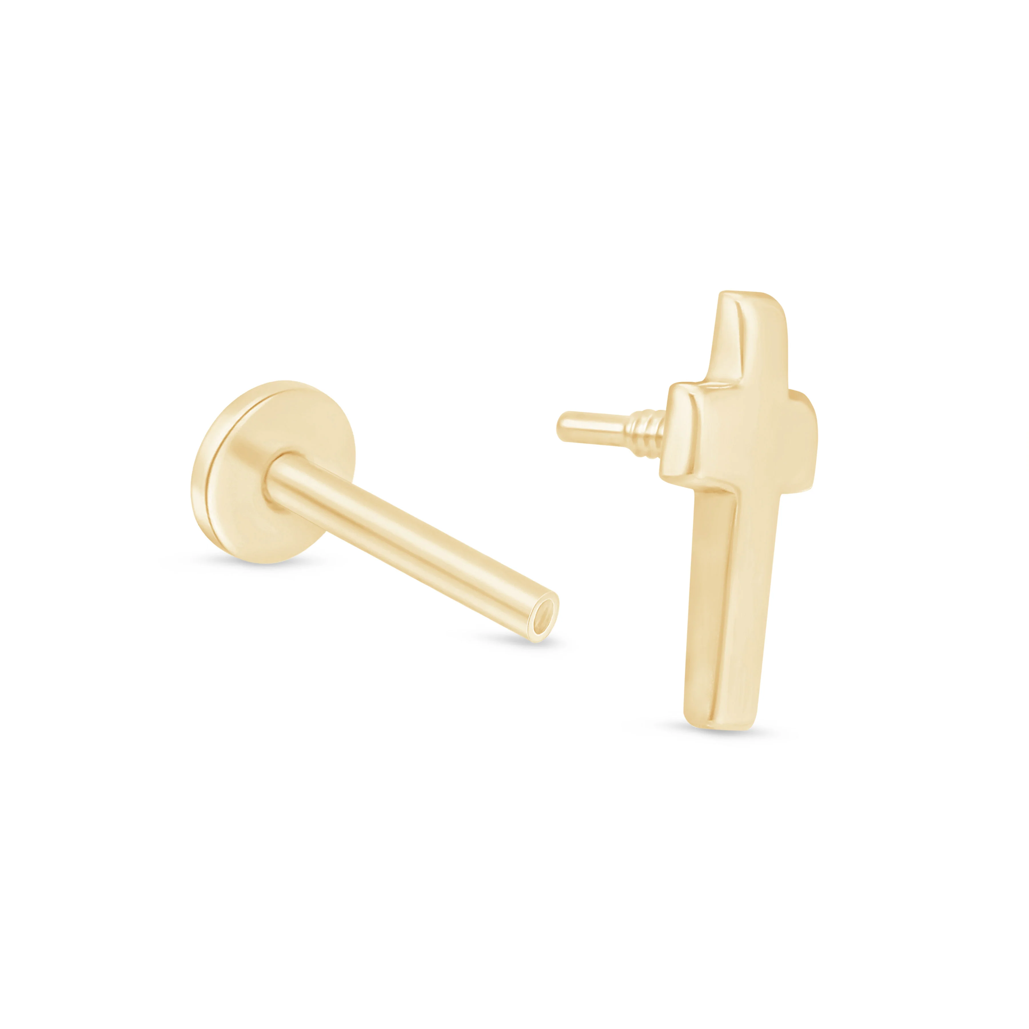 Yellow Gold Cross Flat Back Threaded Stud Earring - Image 7