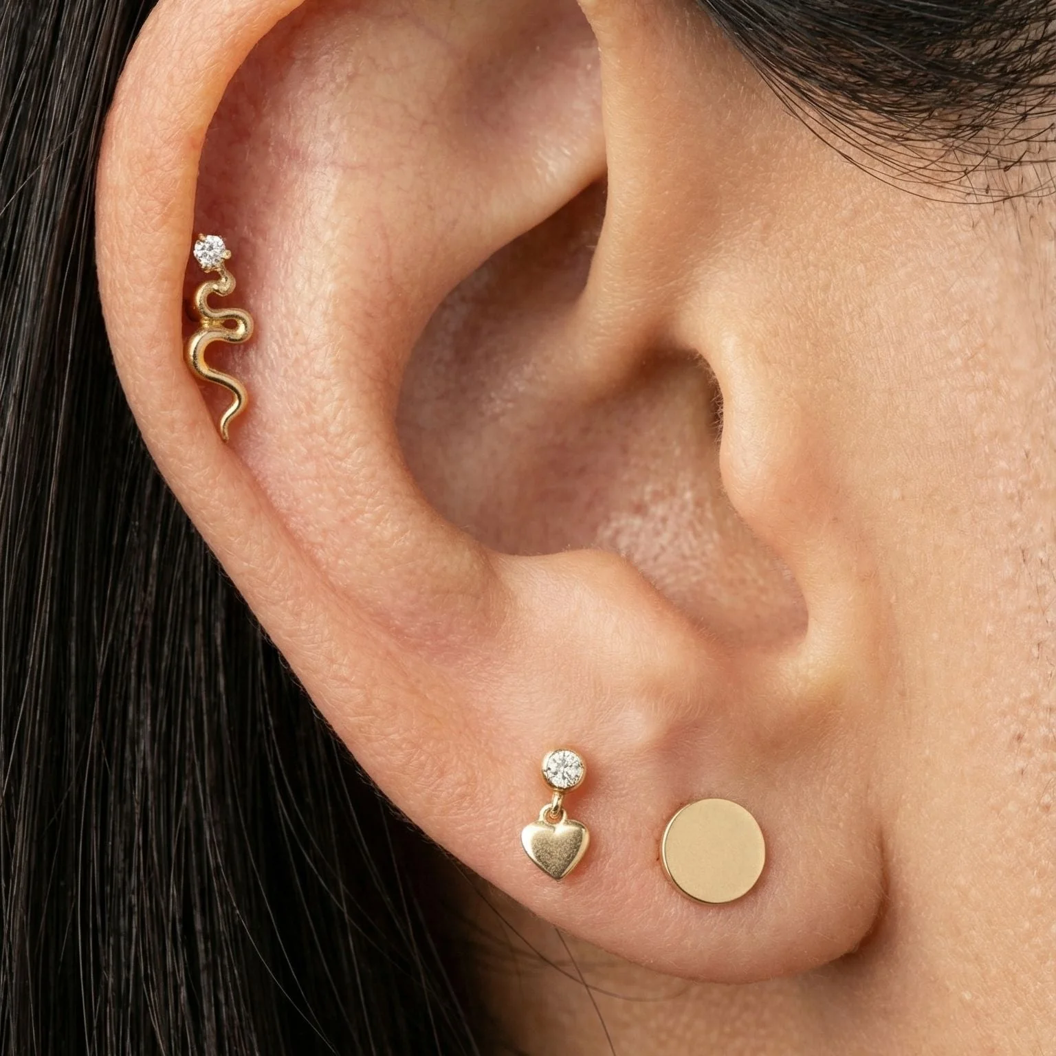 Yellow Gold Snake Stone Flat Back Threaded Stud Earring - Image 5