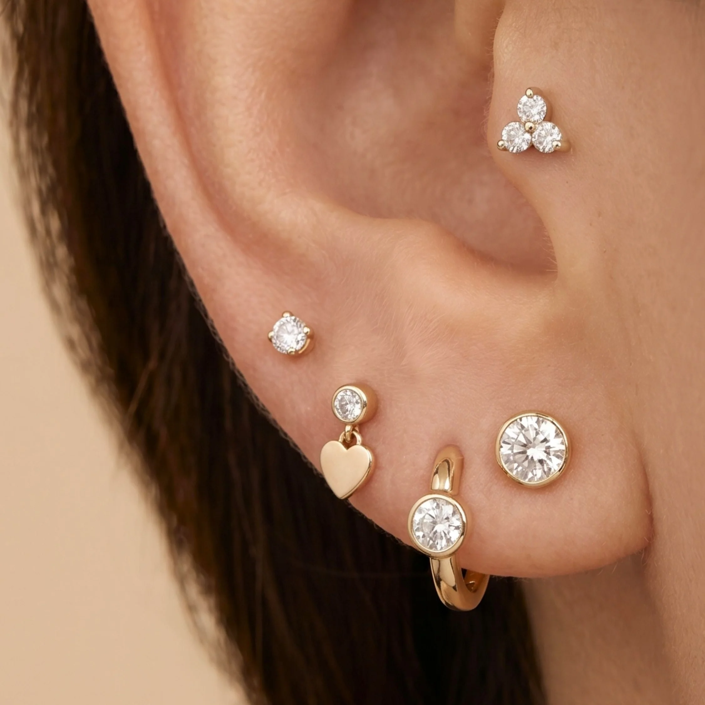 Yellow Gold Diamond Trinity Cluster Flat Back Earring - Image 6