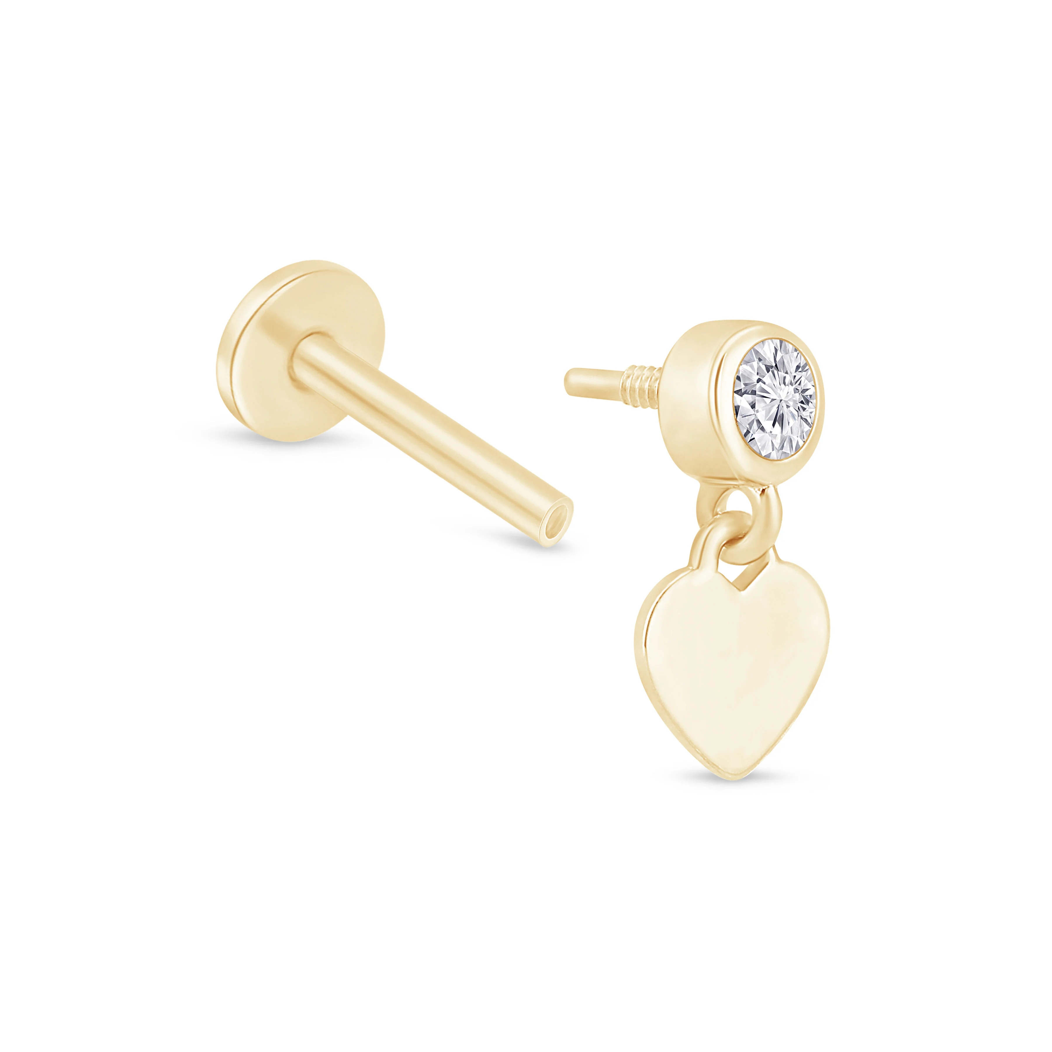 Yellow Gold Heart Drop Flat Back Stone Earring - Image 9