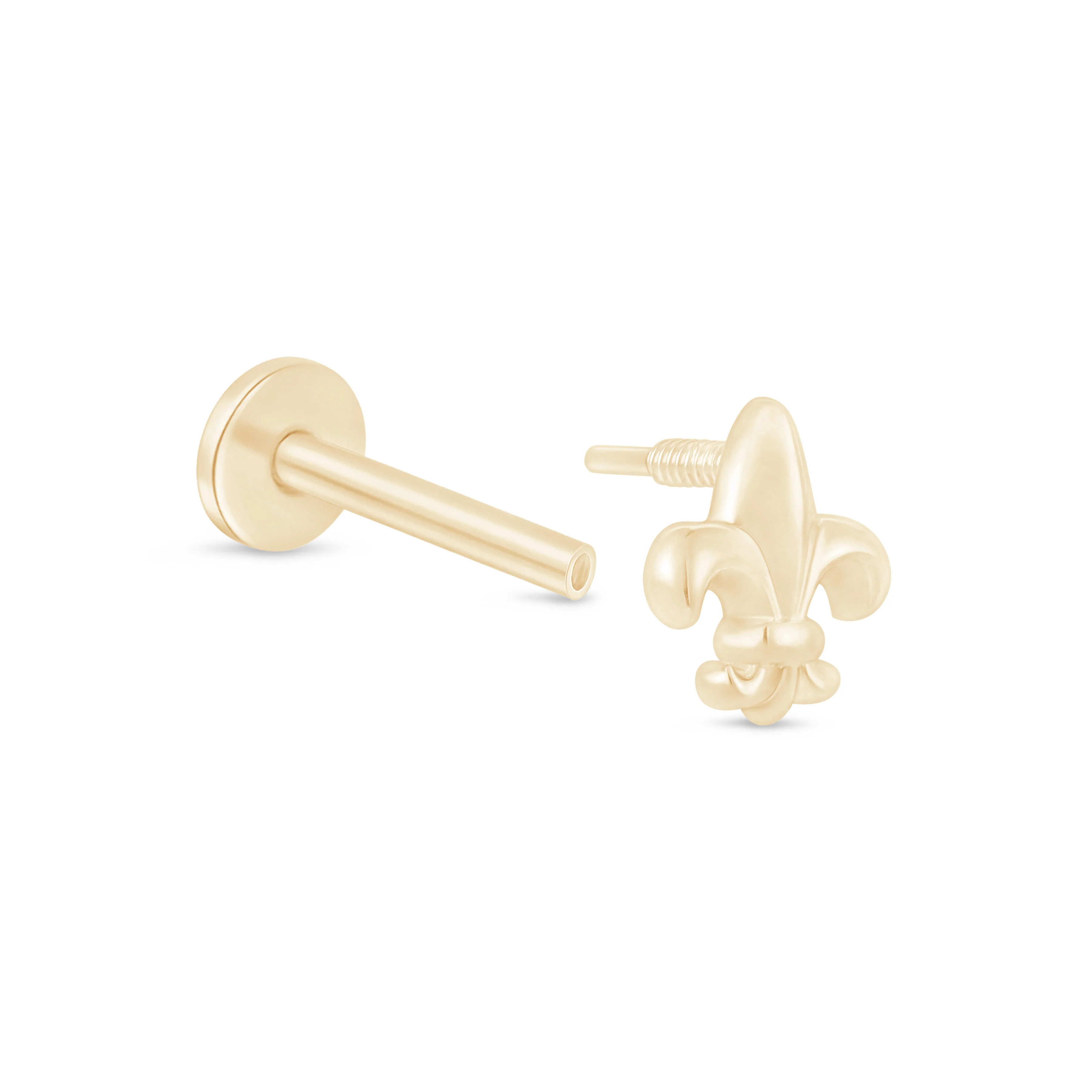 Yellow Gold Fleur De Lis Flat Back Earring - Image 7