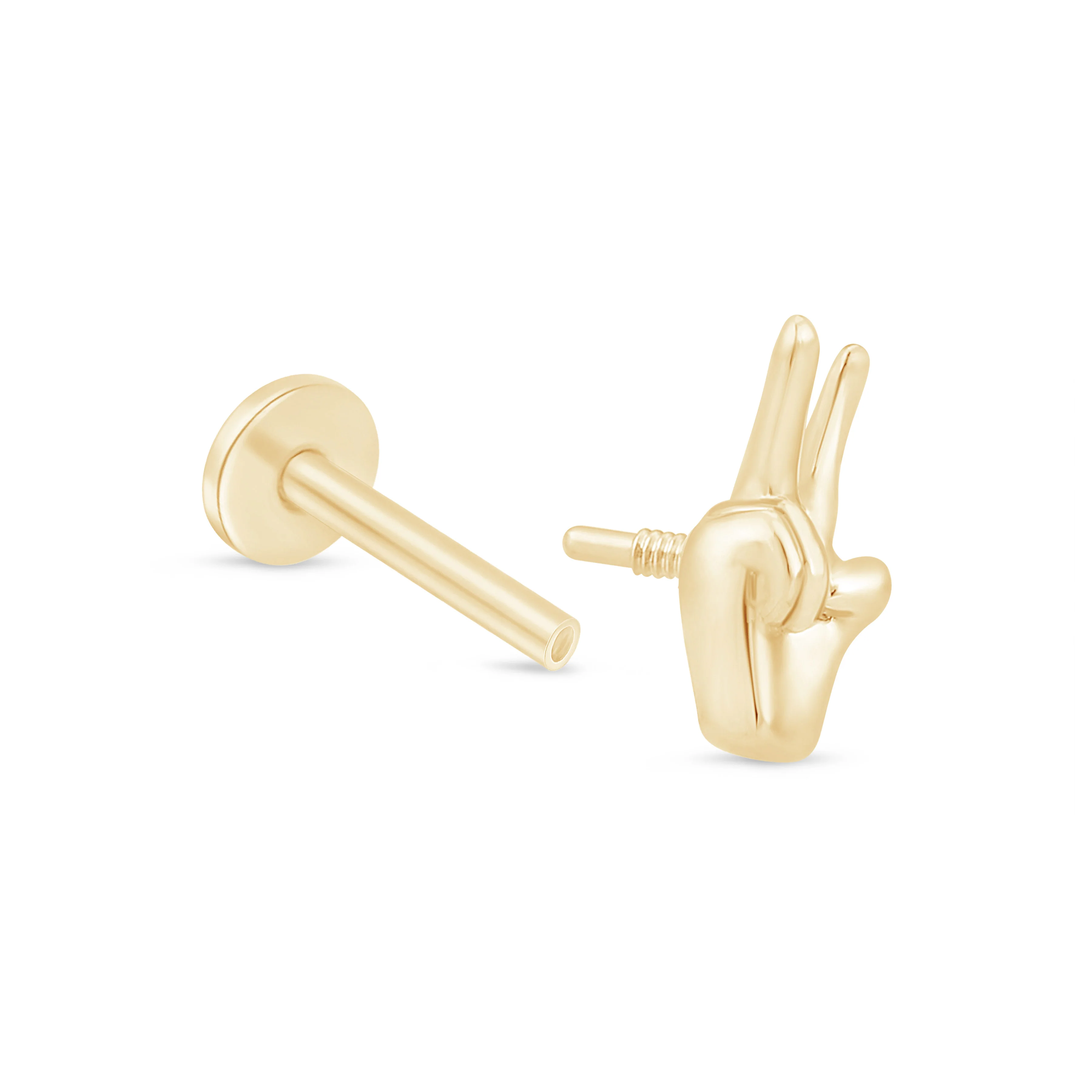 Yellow Gold Peace Sign Flat Back Earring - Image 9