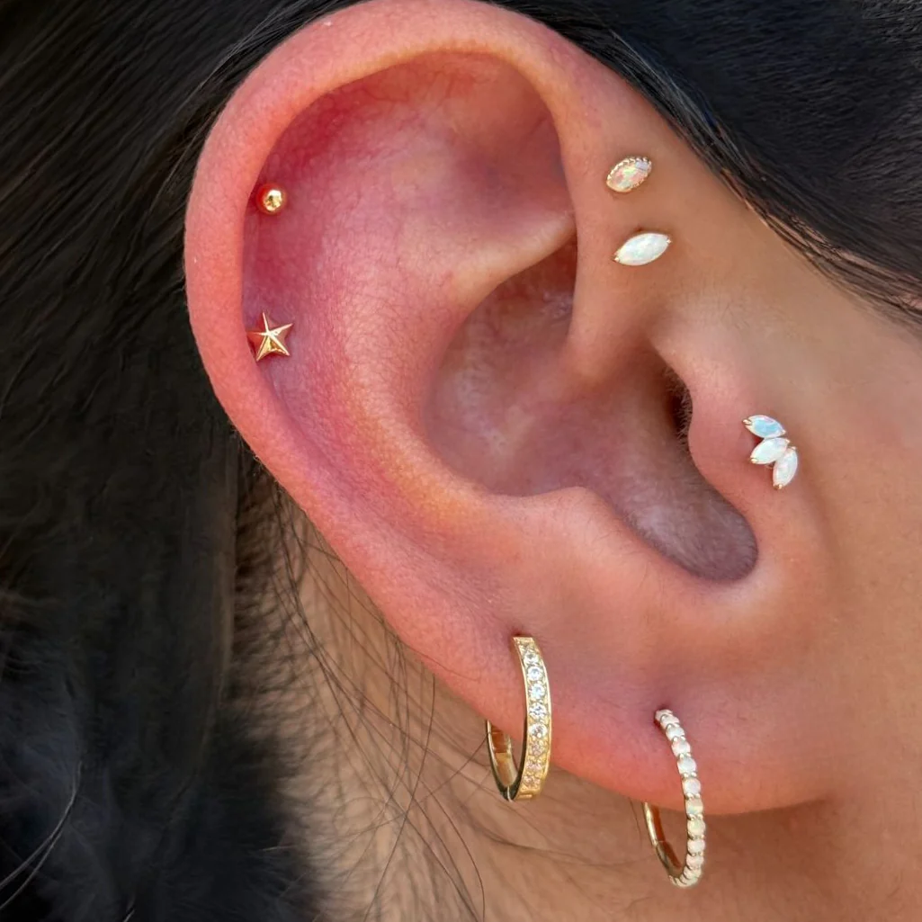Yellow Gold Star Flat Back Threaded Stud Earring - Image 5