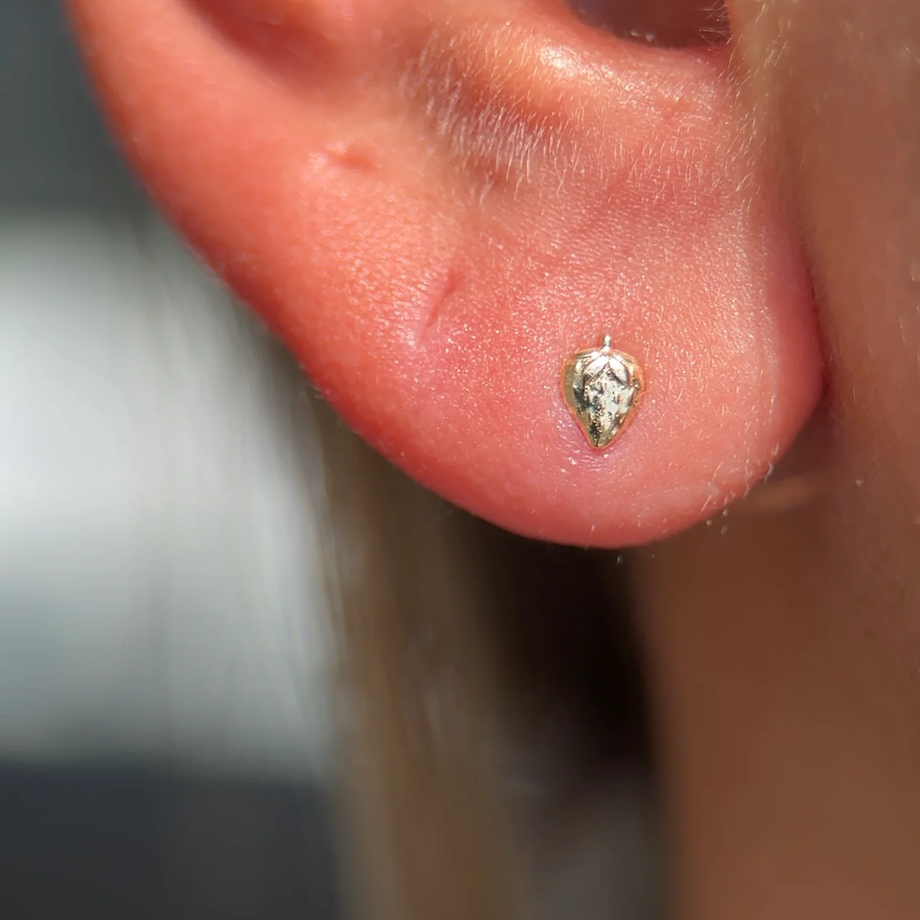Yellow Gold Strawberry Flat Back Earring - Image 2