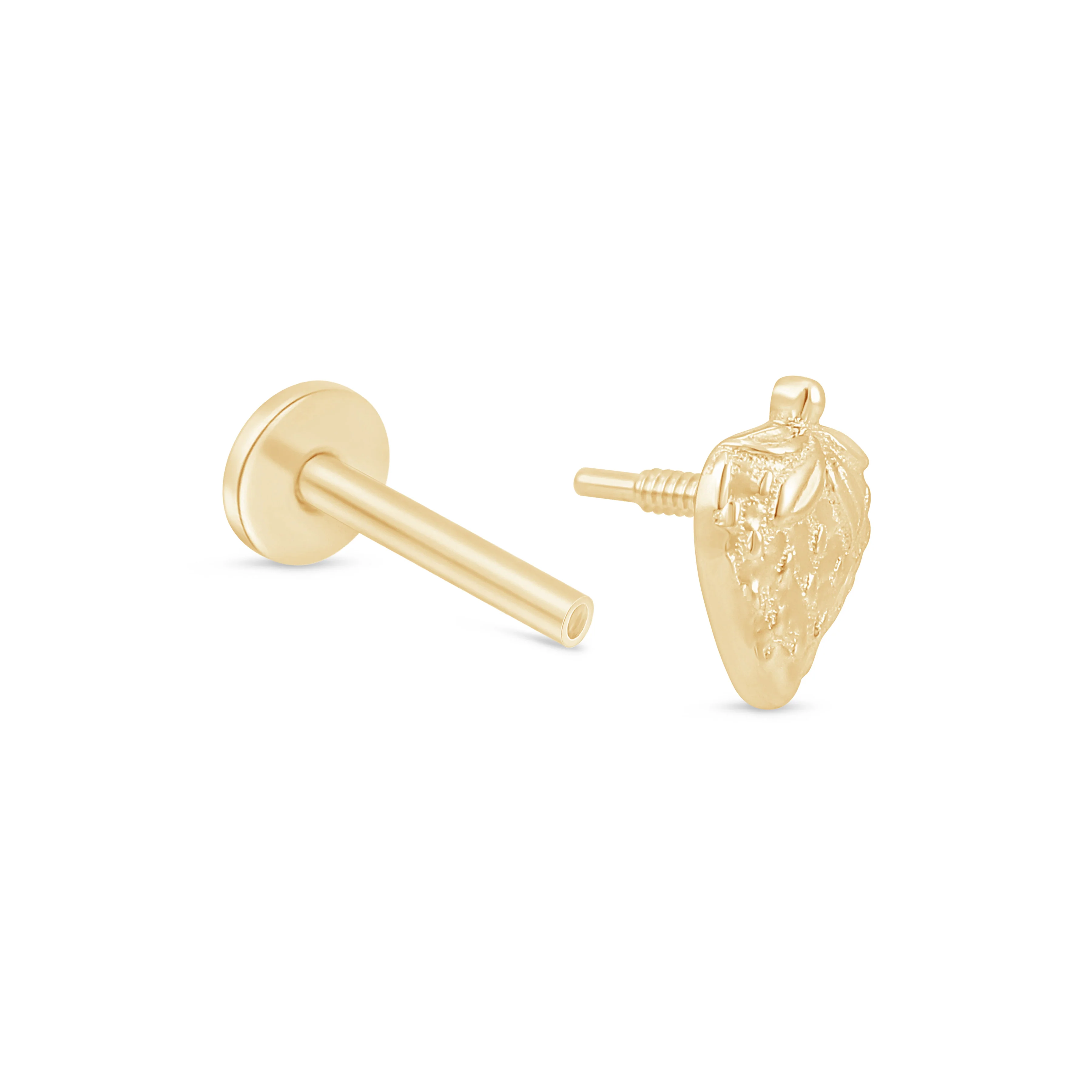 Yellow Gold Strawberry Flat Back Earring - Image 6