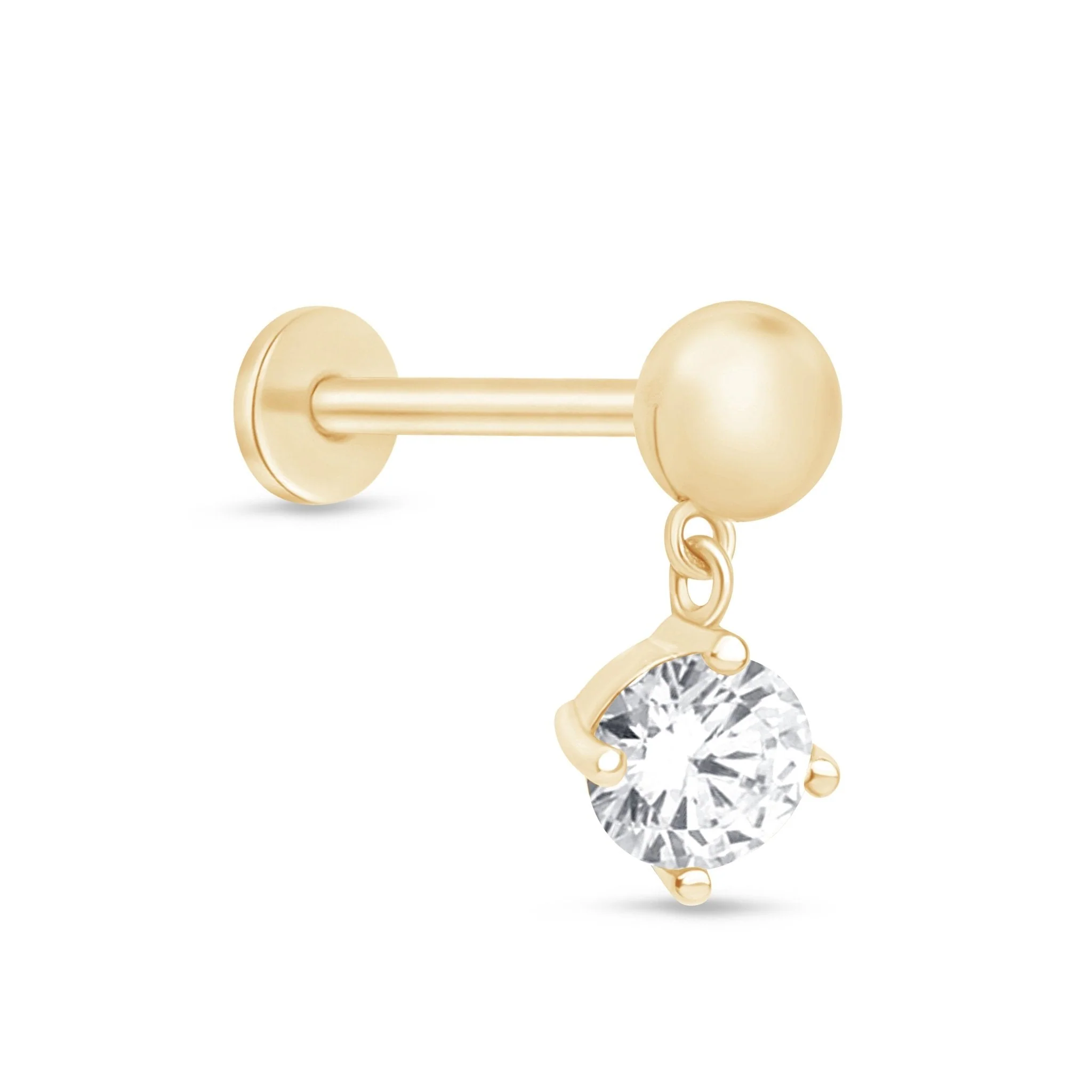 Yellow Gold Solitaire Diamond Drop Flat Back Earring