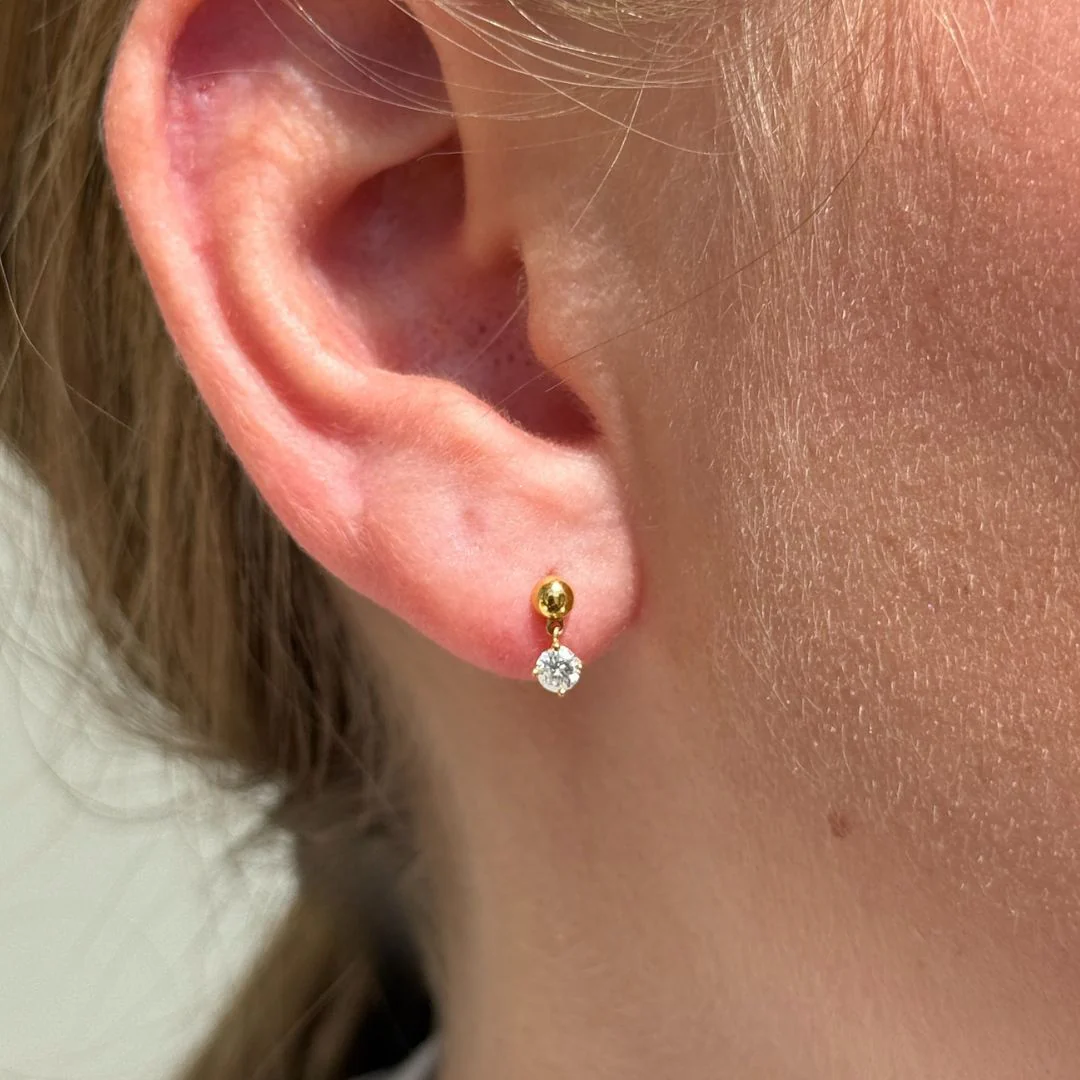 Yellow Gold Solitaire Diamond Drop Flat Back Earring - Image 10
