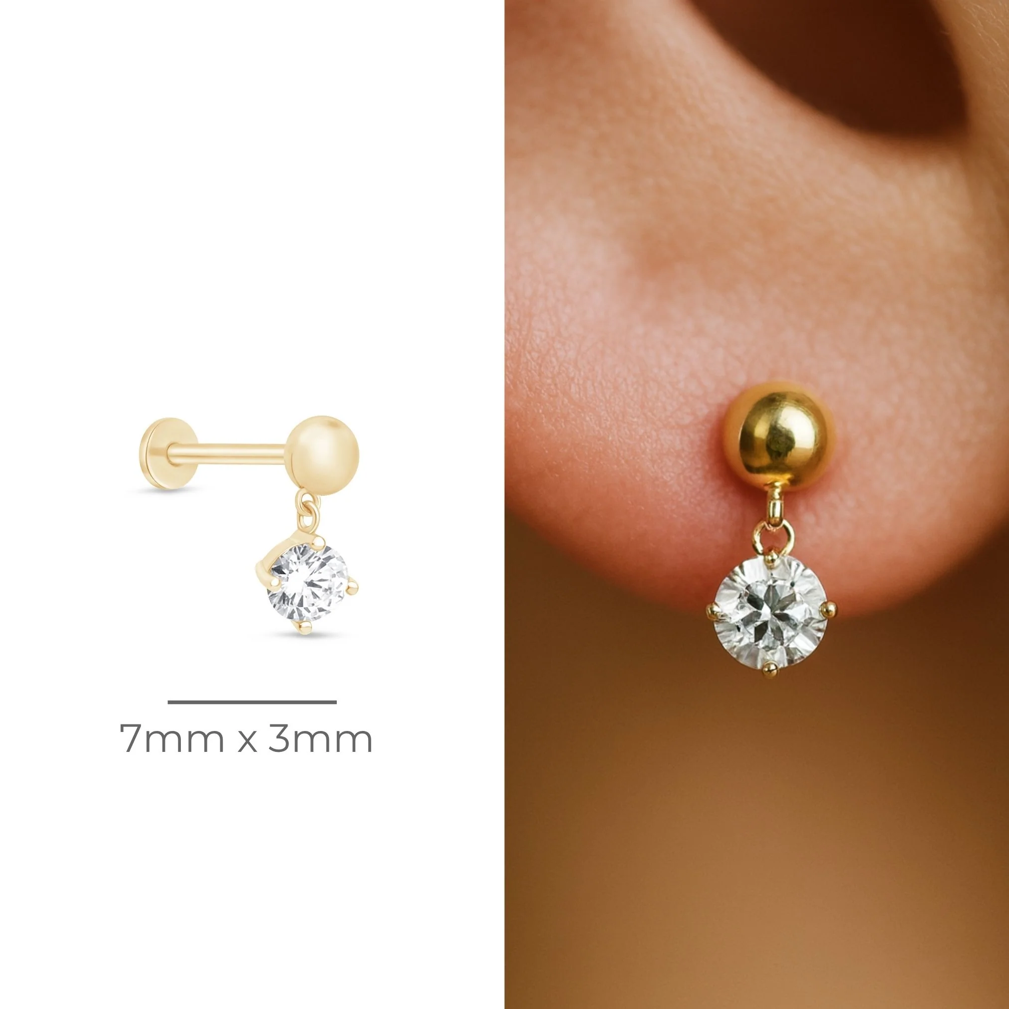 Yellow Gold Solitaire Diamond Drop Flat Back Earring - Image 14
