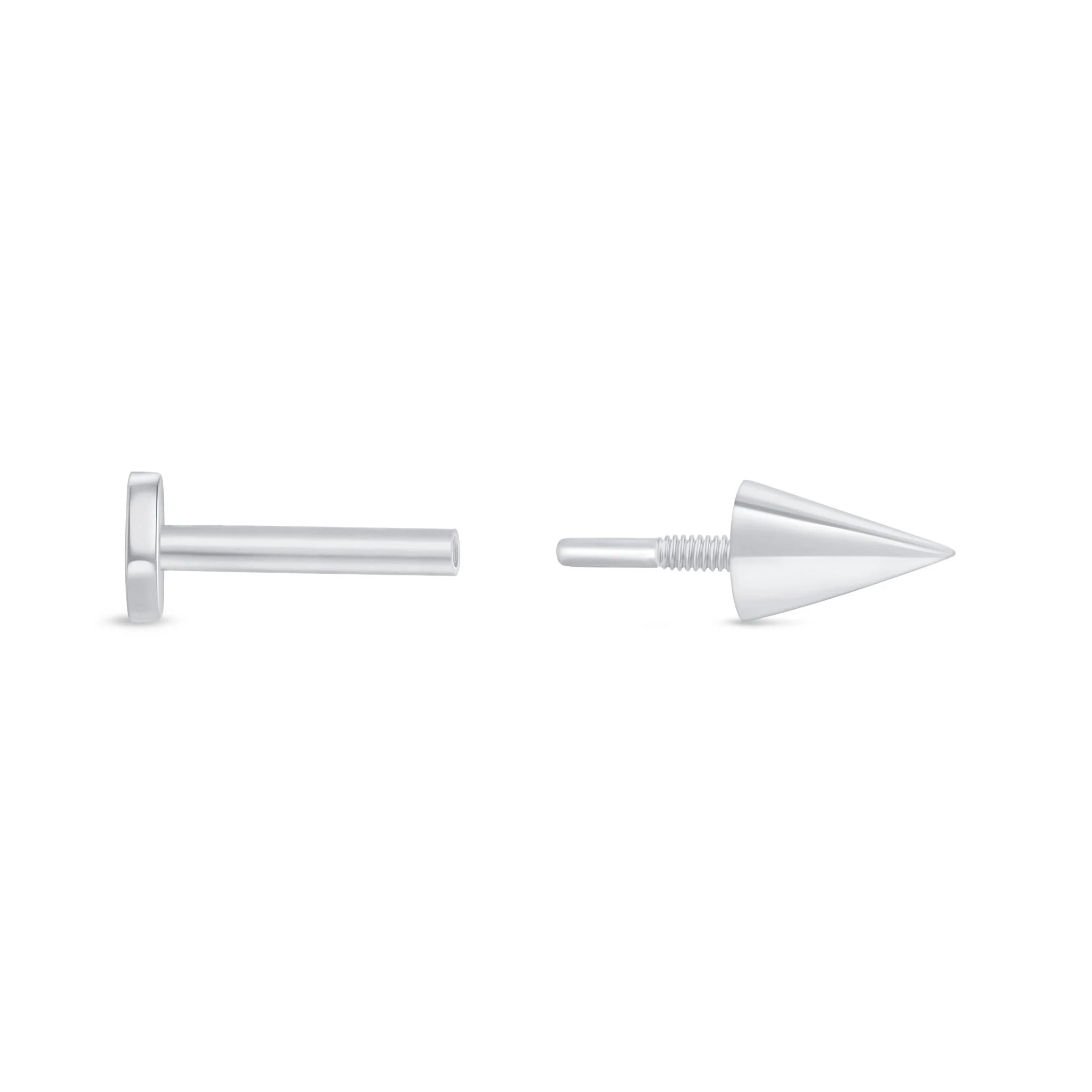 White Gold Spike Flat Back Threaded Stud Earring - Image 4