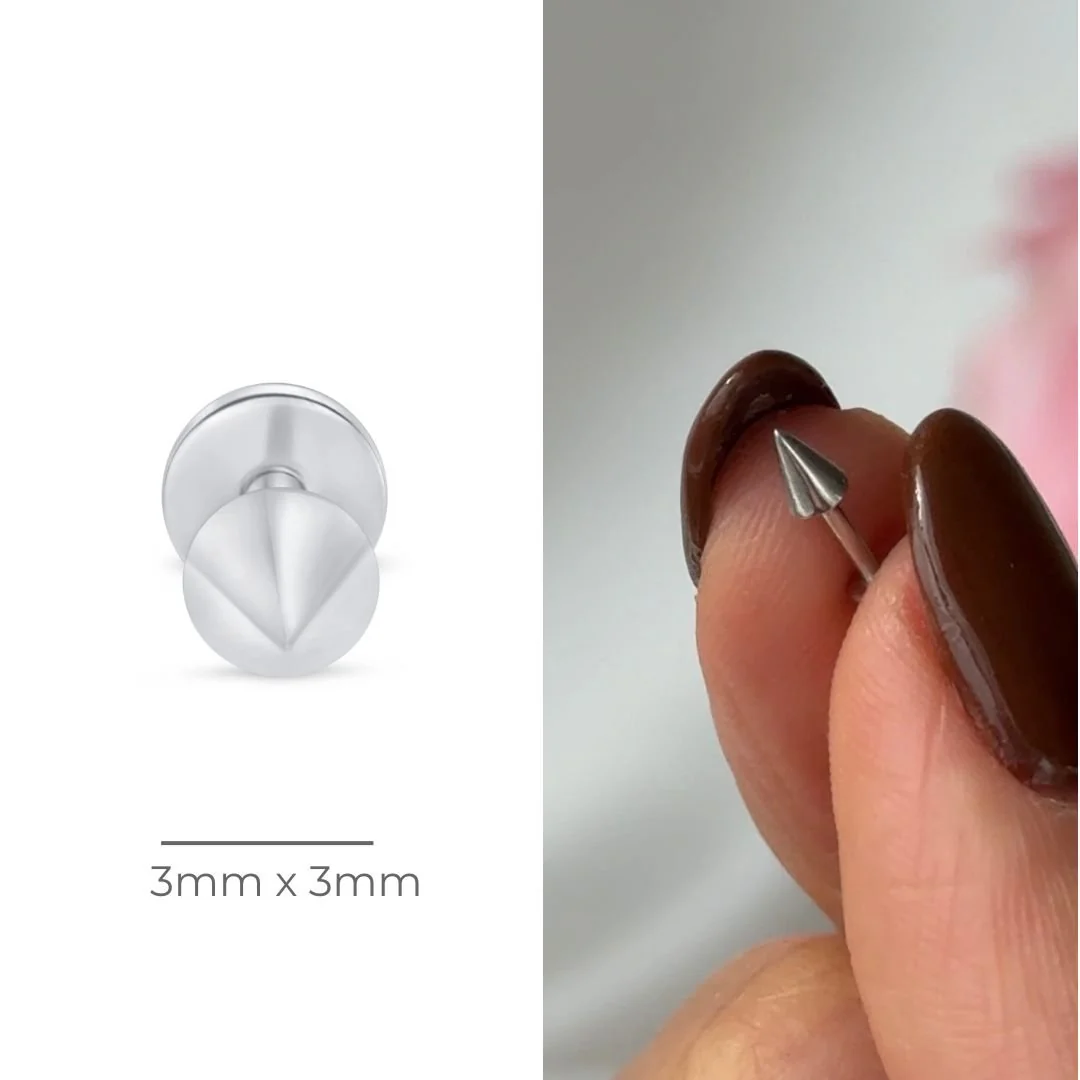 White Gold Spike Flat Back Threaded Stud Earring - Image 5