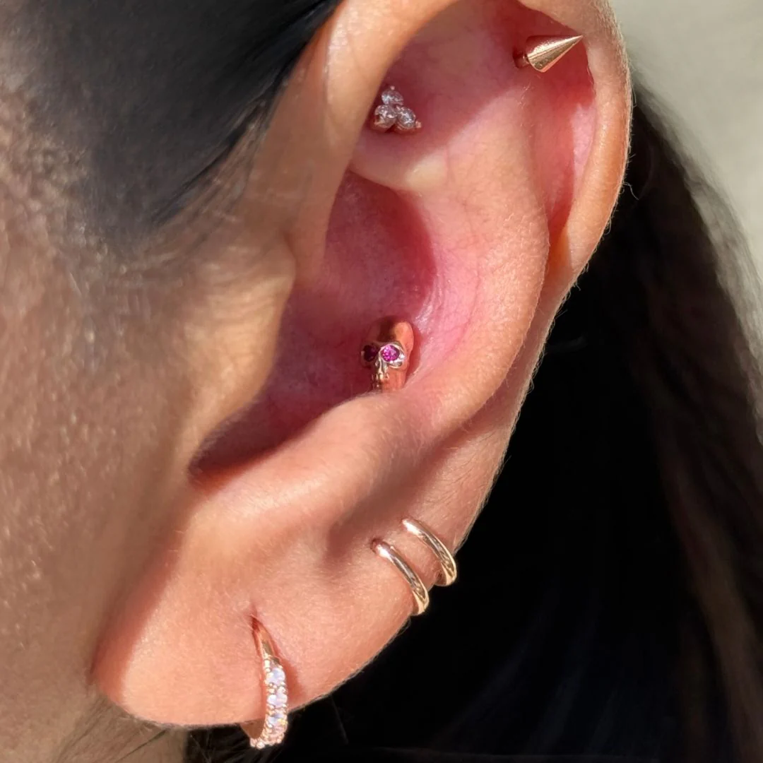 Yellow Gold Diamond Trinity Cluster Flat Back Earring - Image 9