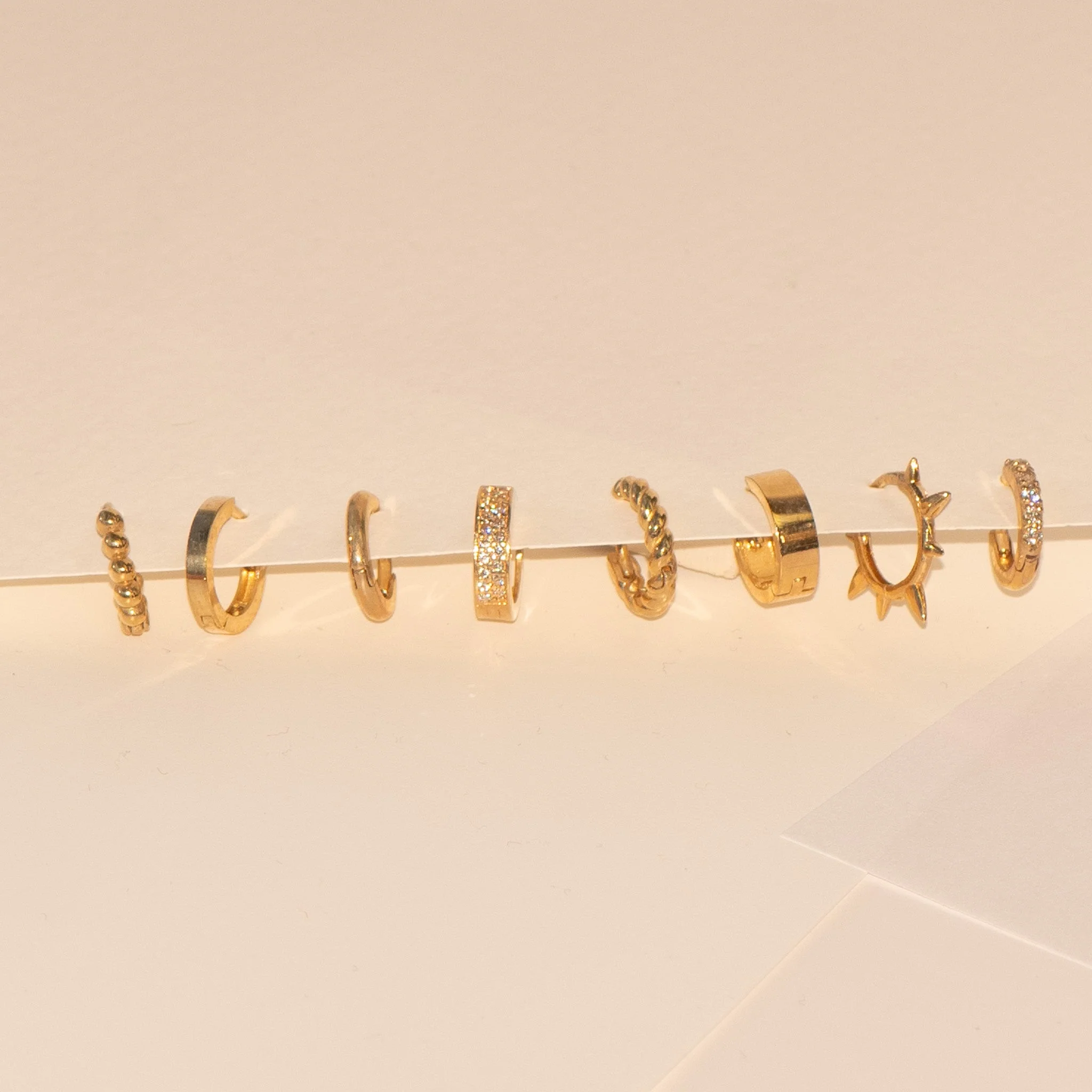 Yellow Gold Spiked Huggie Hoop - Image 5