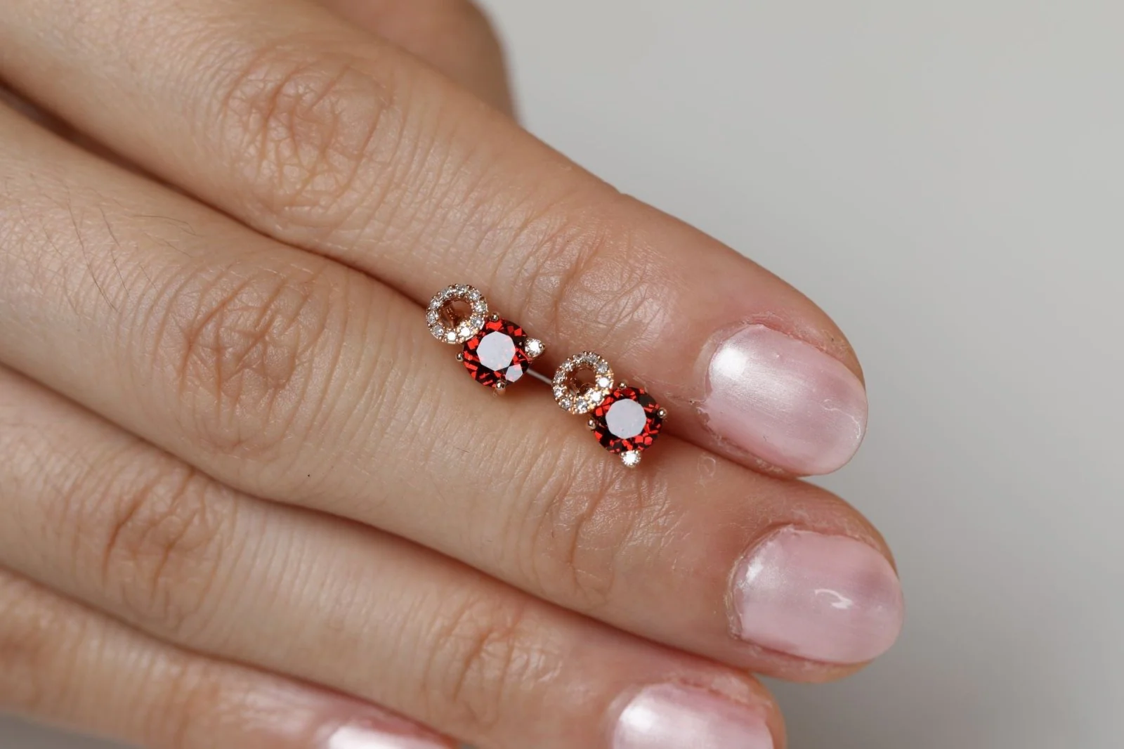 Rose Gold Diamond Garnet Stacked Stud - Image 2