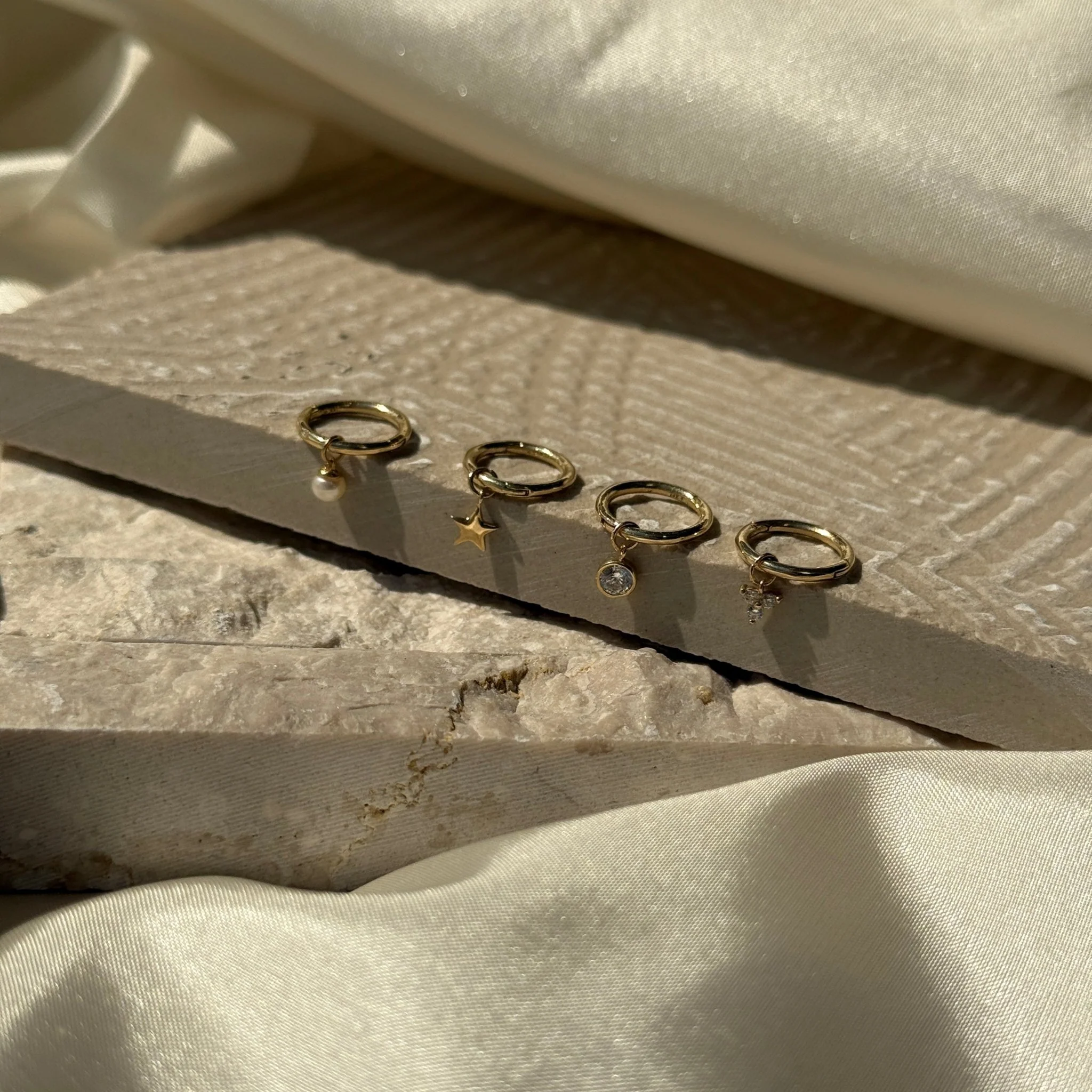 Yellow Gold Star Charm Hoop - Image 3