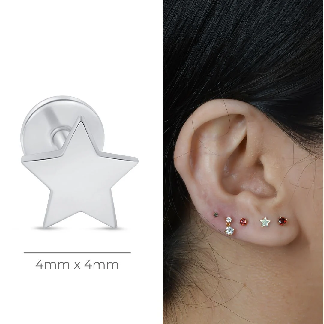 White Gold Star Threaded Flat Back Earring - Image 8