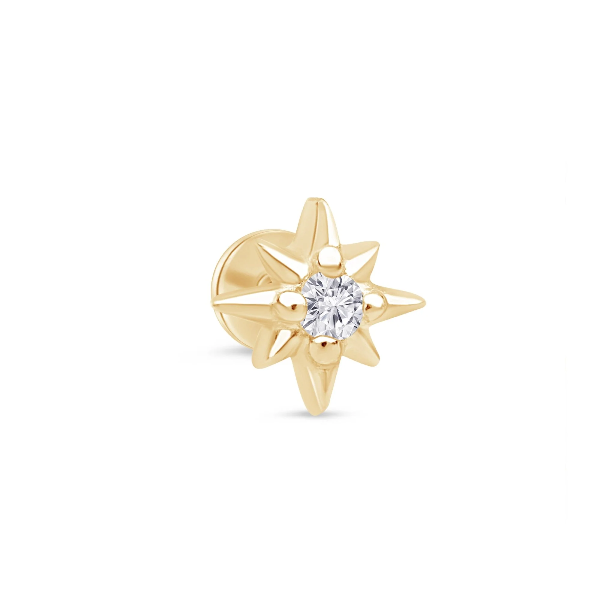 Yellow Gold Starburst Flat Back Threaded Stud Earring
