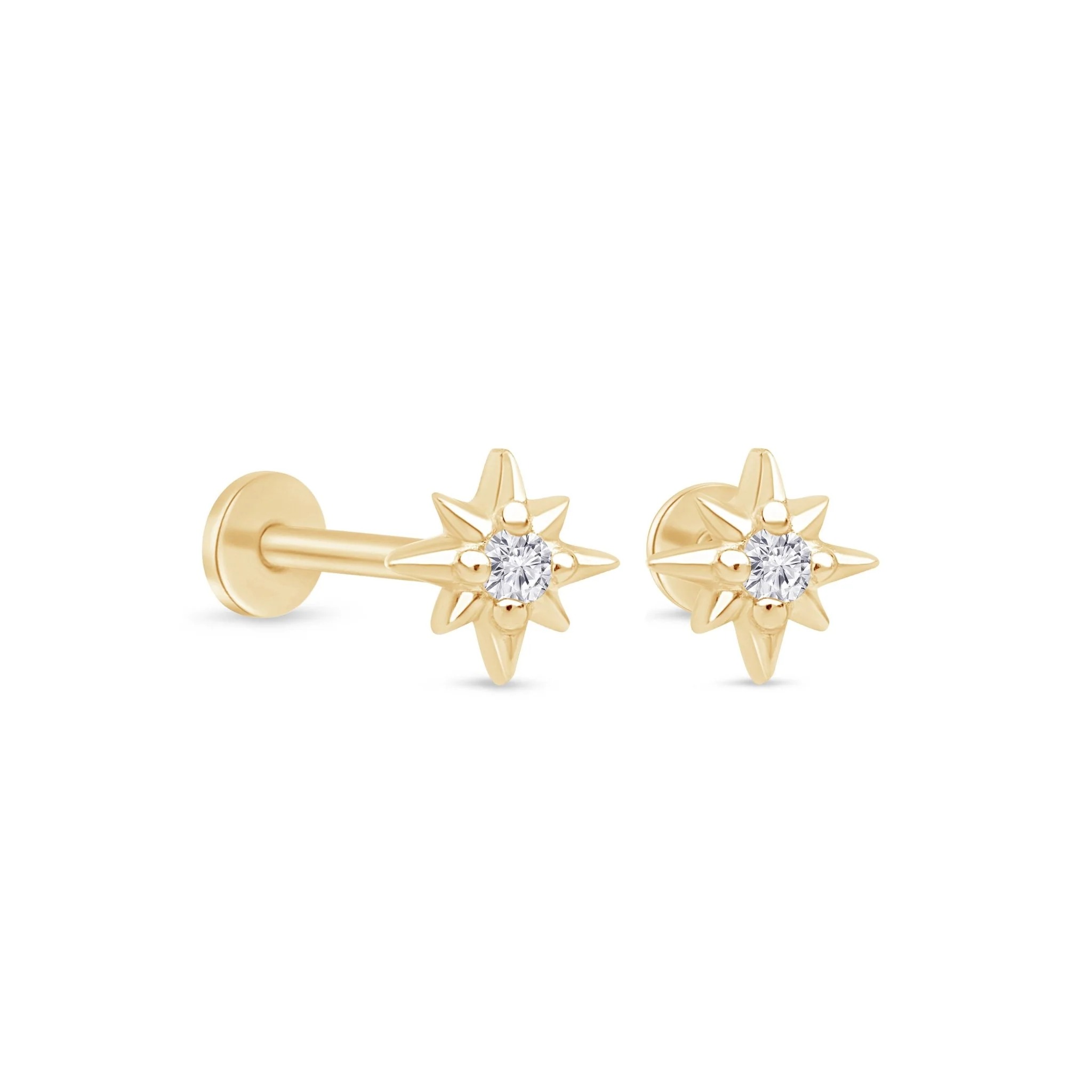 Yellow Gold Starburst Flat Back Threaded Stud Earring - Image 6
