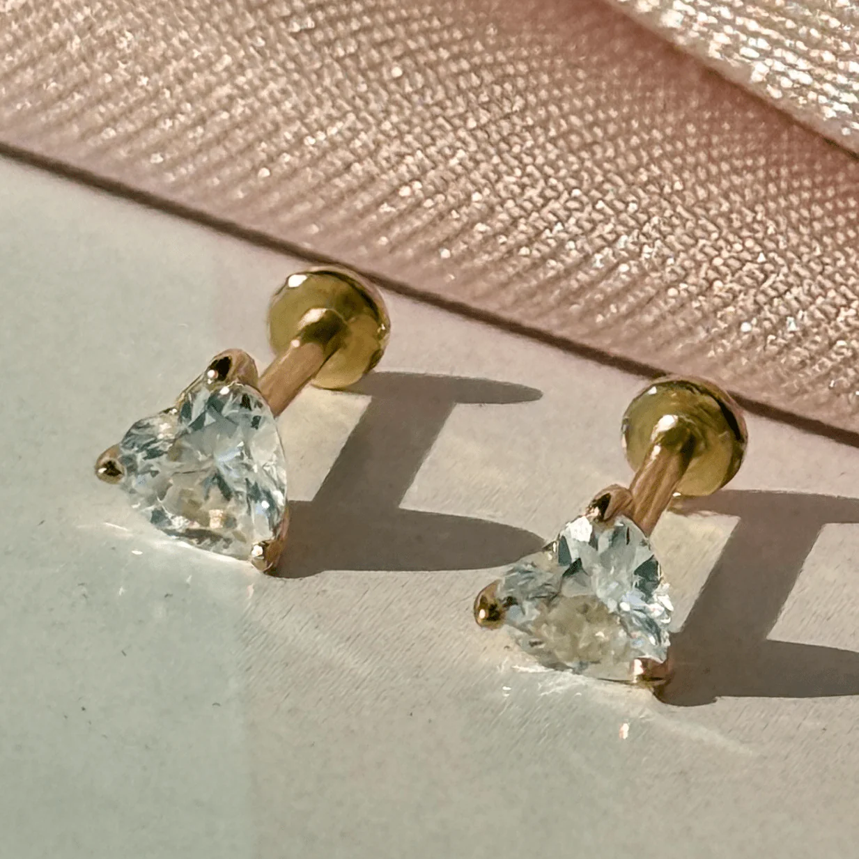 Yellow Gold Heart Flat Back Stone Stud Earring - Image 7