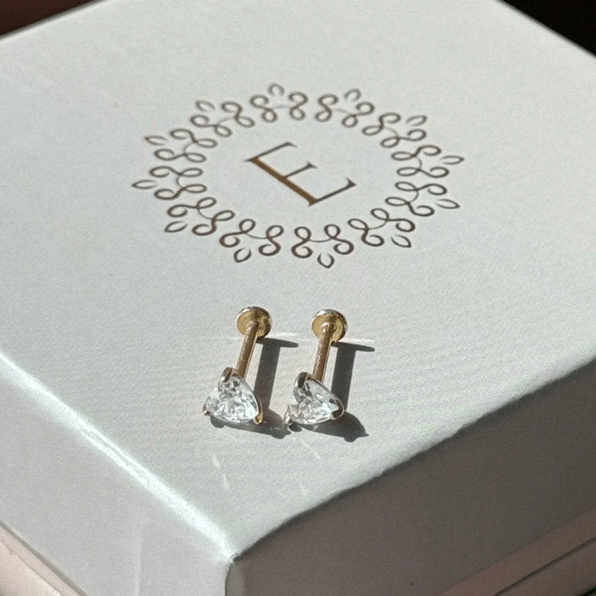 Yellow Gold Heart Flat Back Stone Stud Earring - Image 9