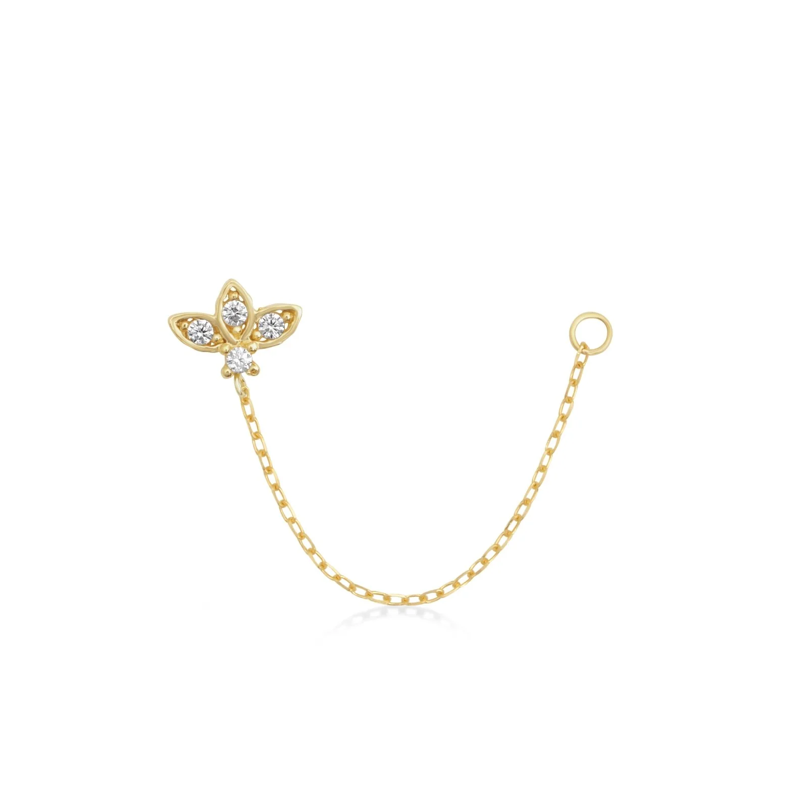 Yellow Gold Studded Lotus Chain Hoop