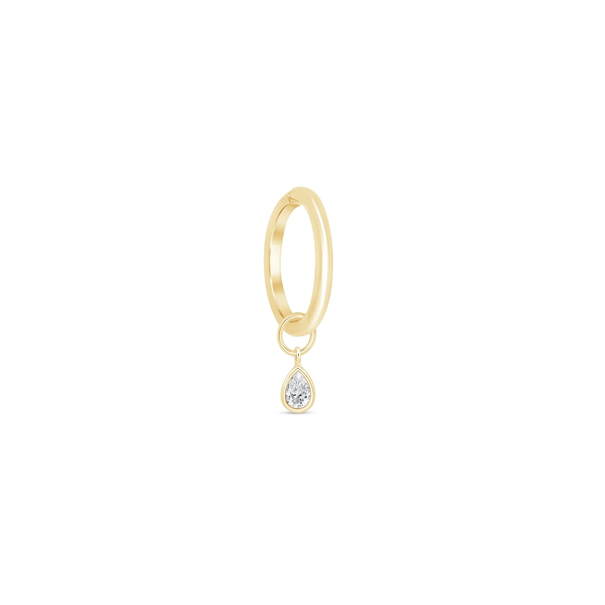 Yellow Gold Bezel Set Teardrop Charm Hoop