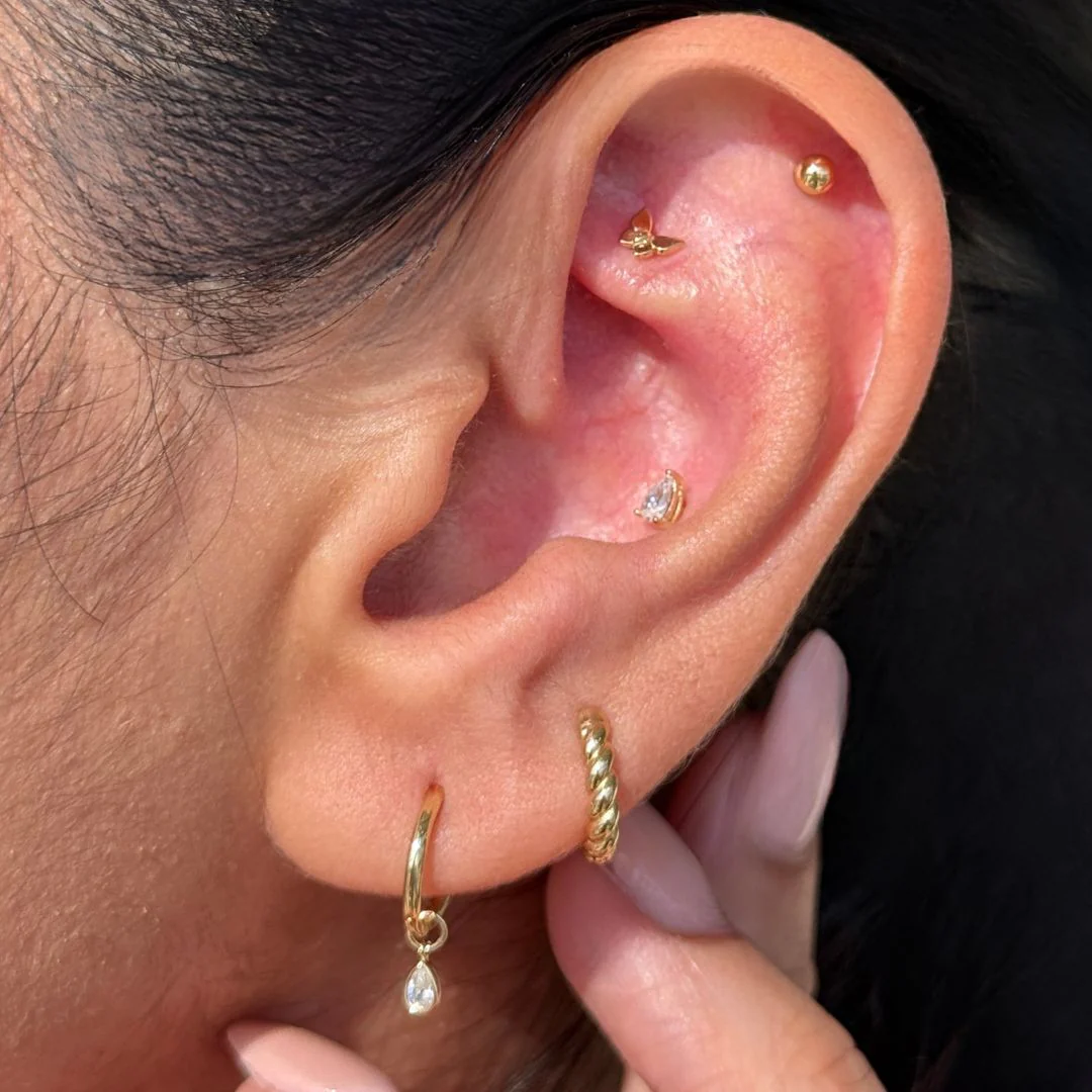 Yellow Gold Ball Flat Back Threaded Stud Earring - Image 16
