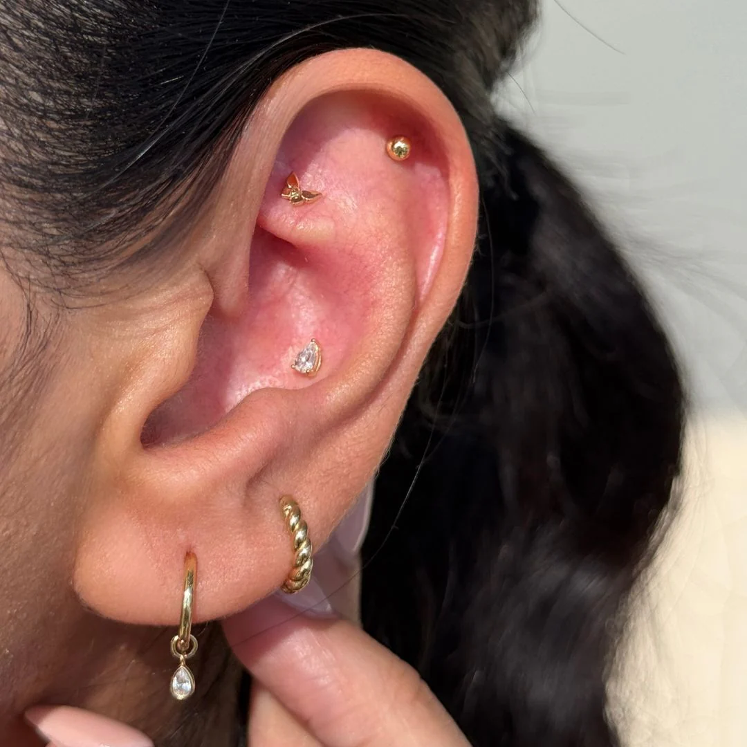 Yellow Gold Ball Flat Back Threaded Stud Earring - Image 10