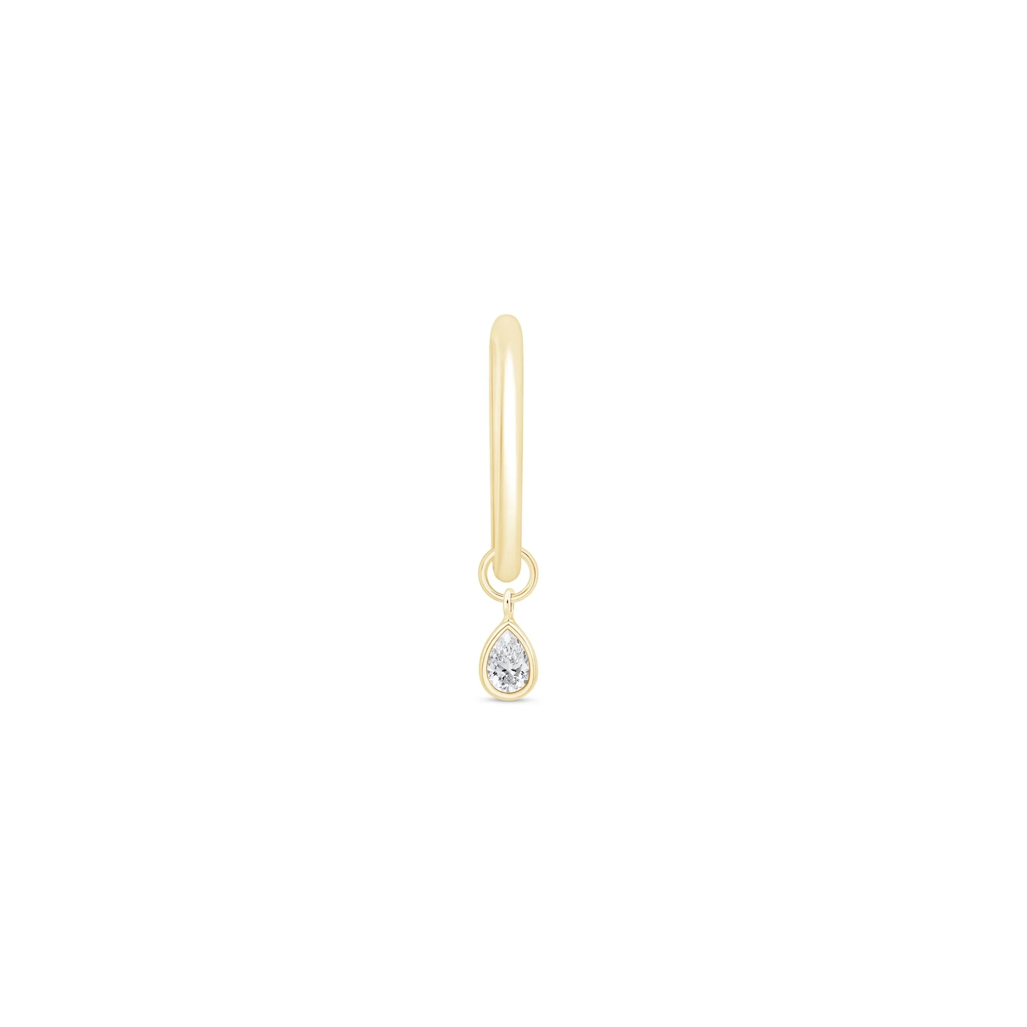 Yellow Gold Bezel Set Teardrop Charm Hoop - Image 6