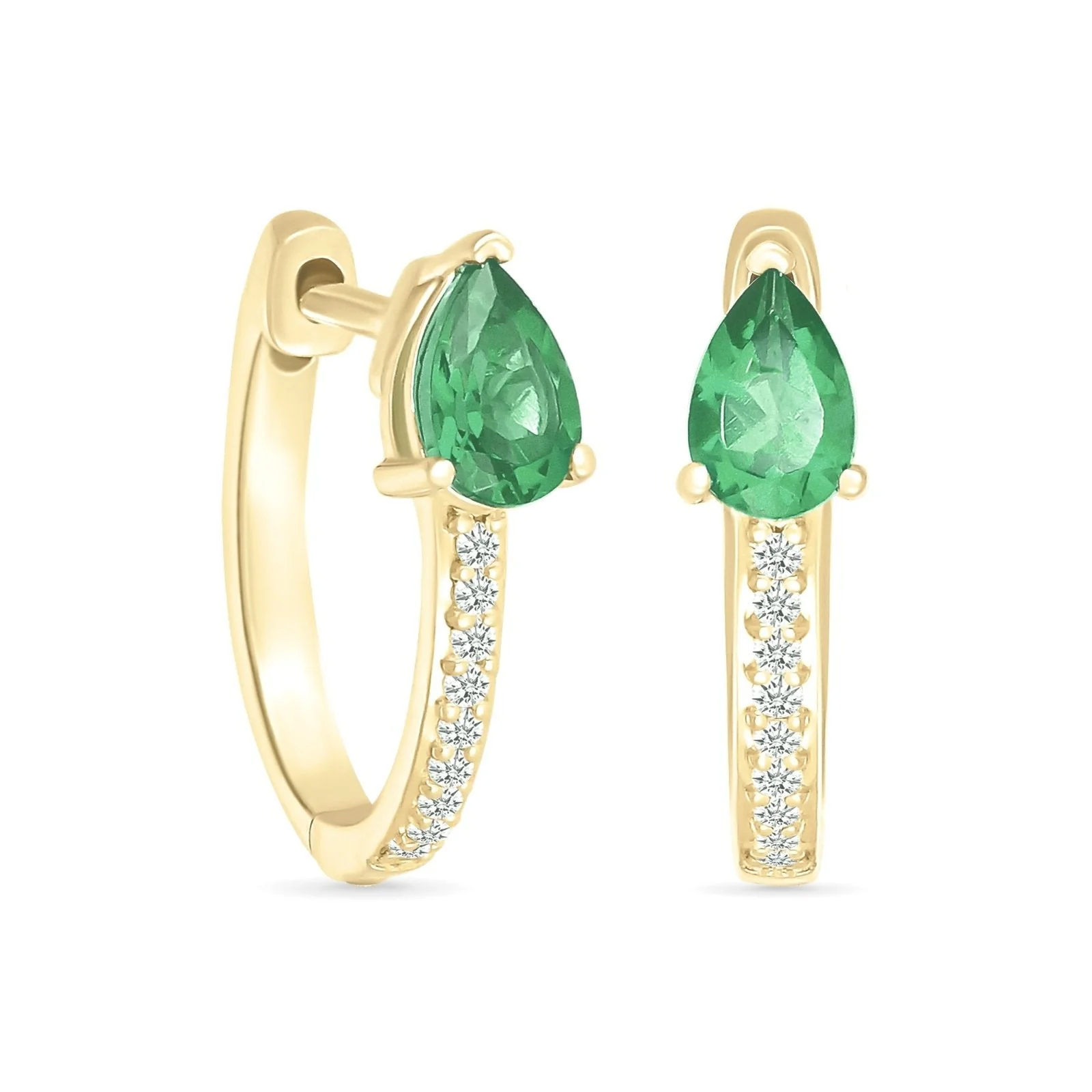 Yellow Gold Teardrop Emerald Sapphire Hoop