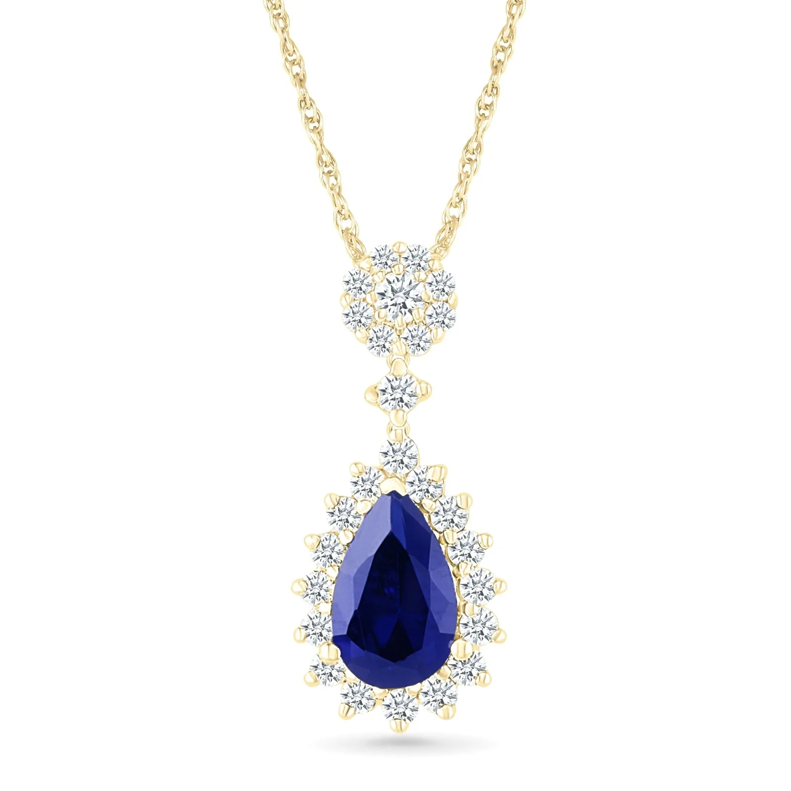 Yellow Gold Teardrop White Sapphire Halo Pendant