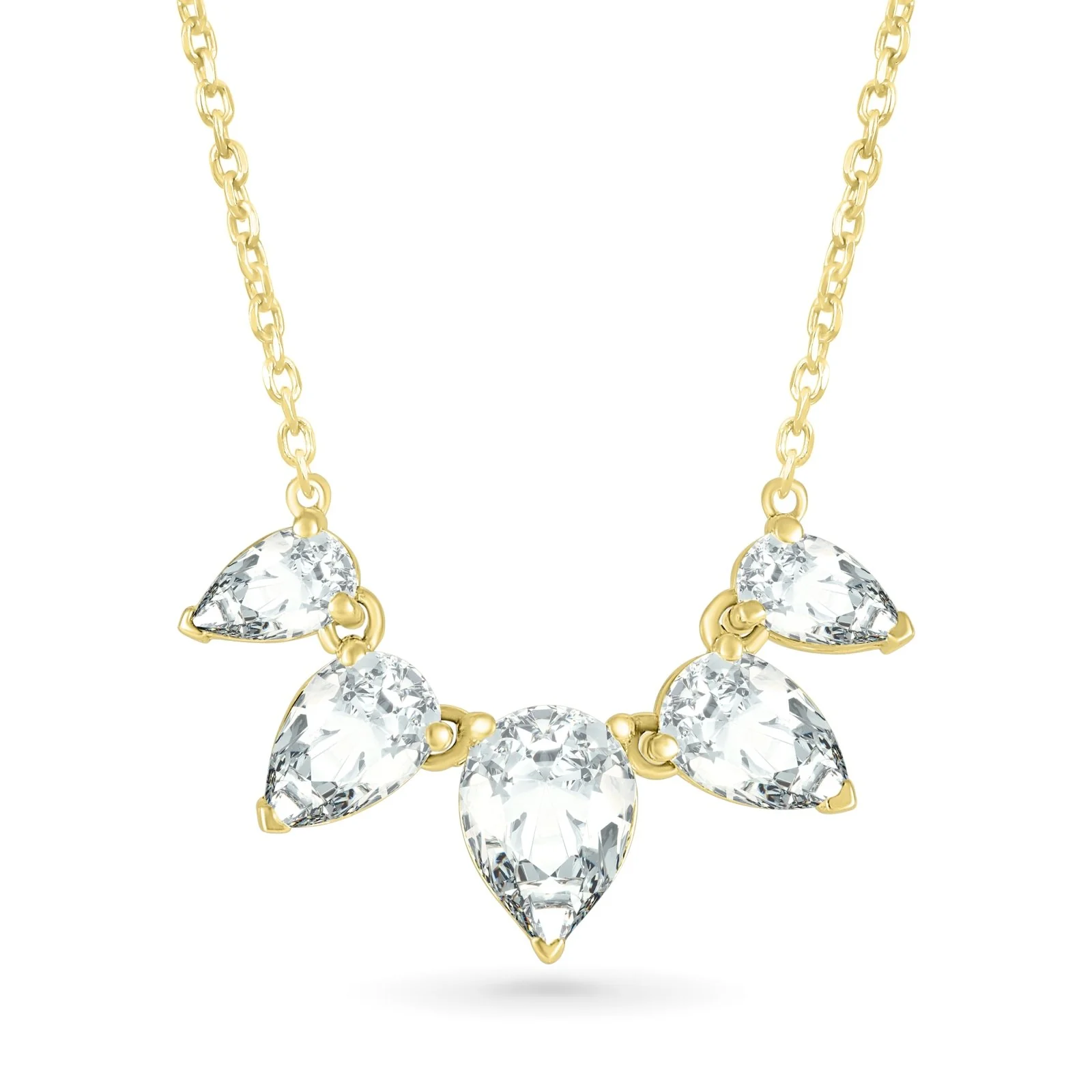 Yellow Gold Teardrop White Sapphire Pendant Necklace