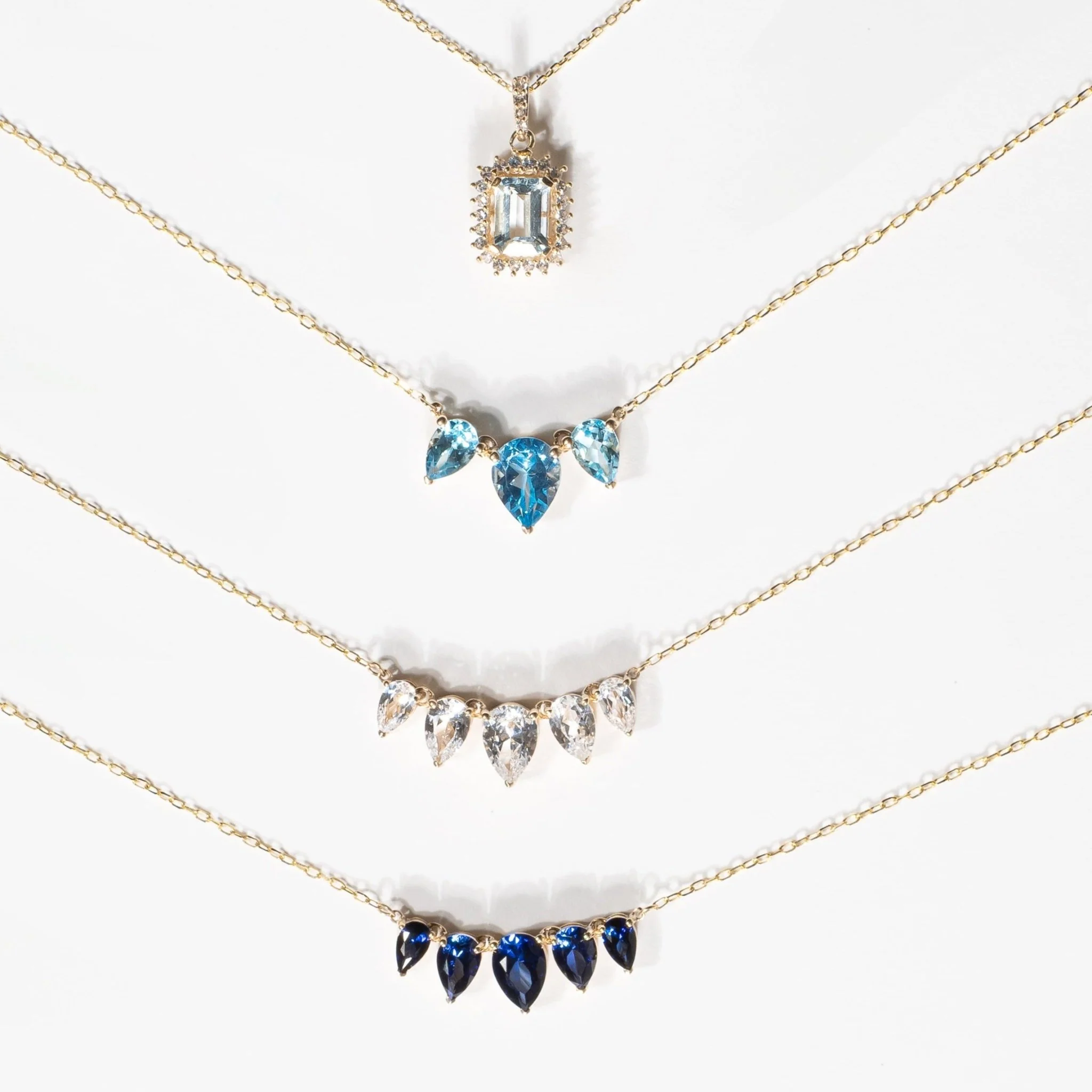 Yellow Gold Teardrop White Sapphire Pendant Necklace - Image 2