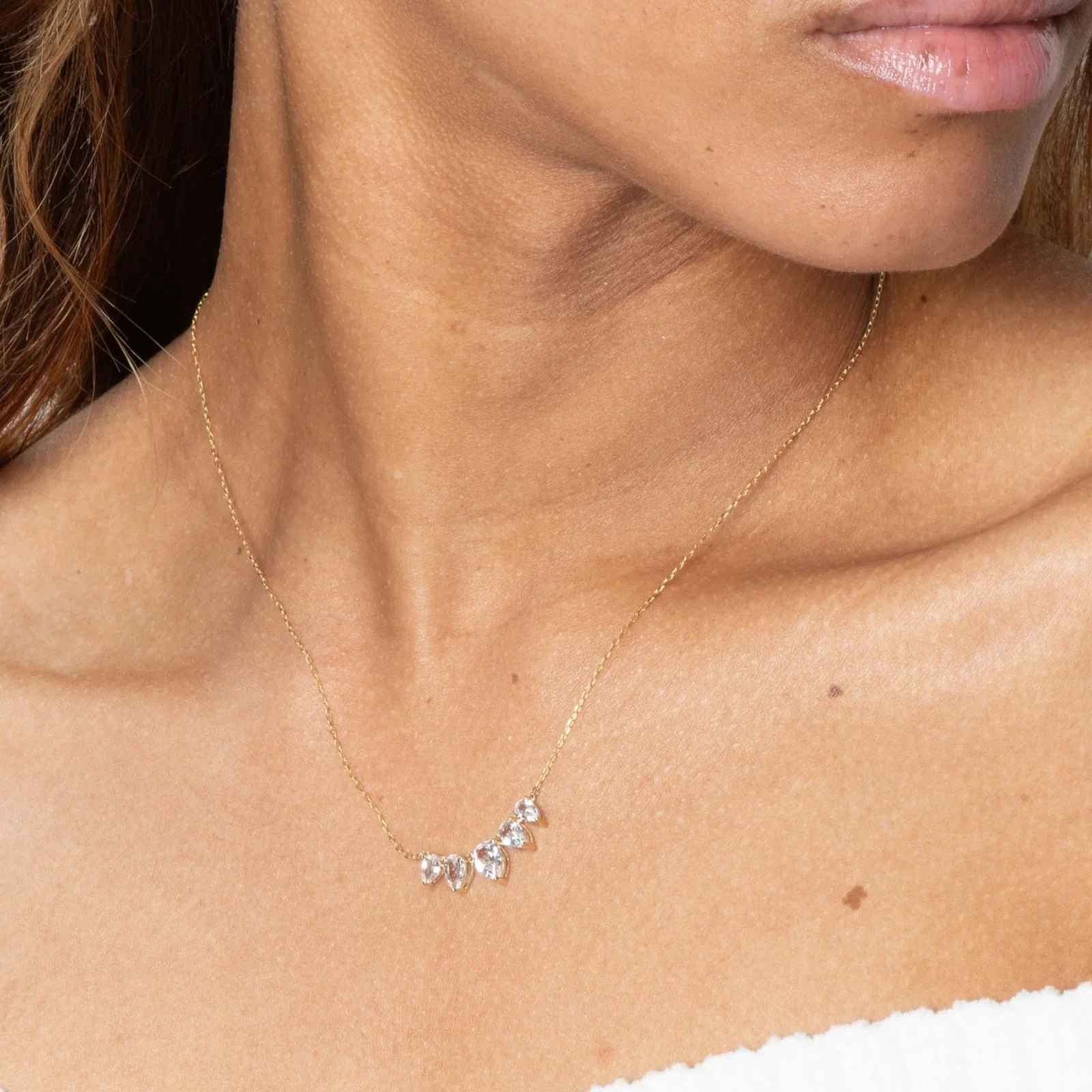 Yellow Gold Teardrop White Sapphire Pendant Necklace - Image 3